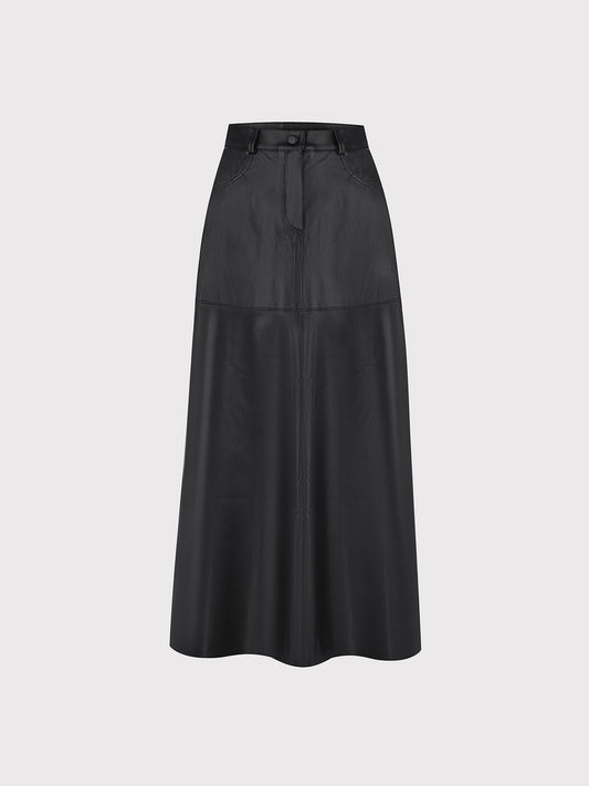 BLACK VEGAN LEATHER SKIRT