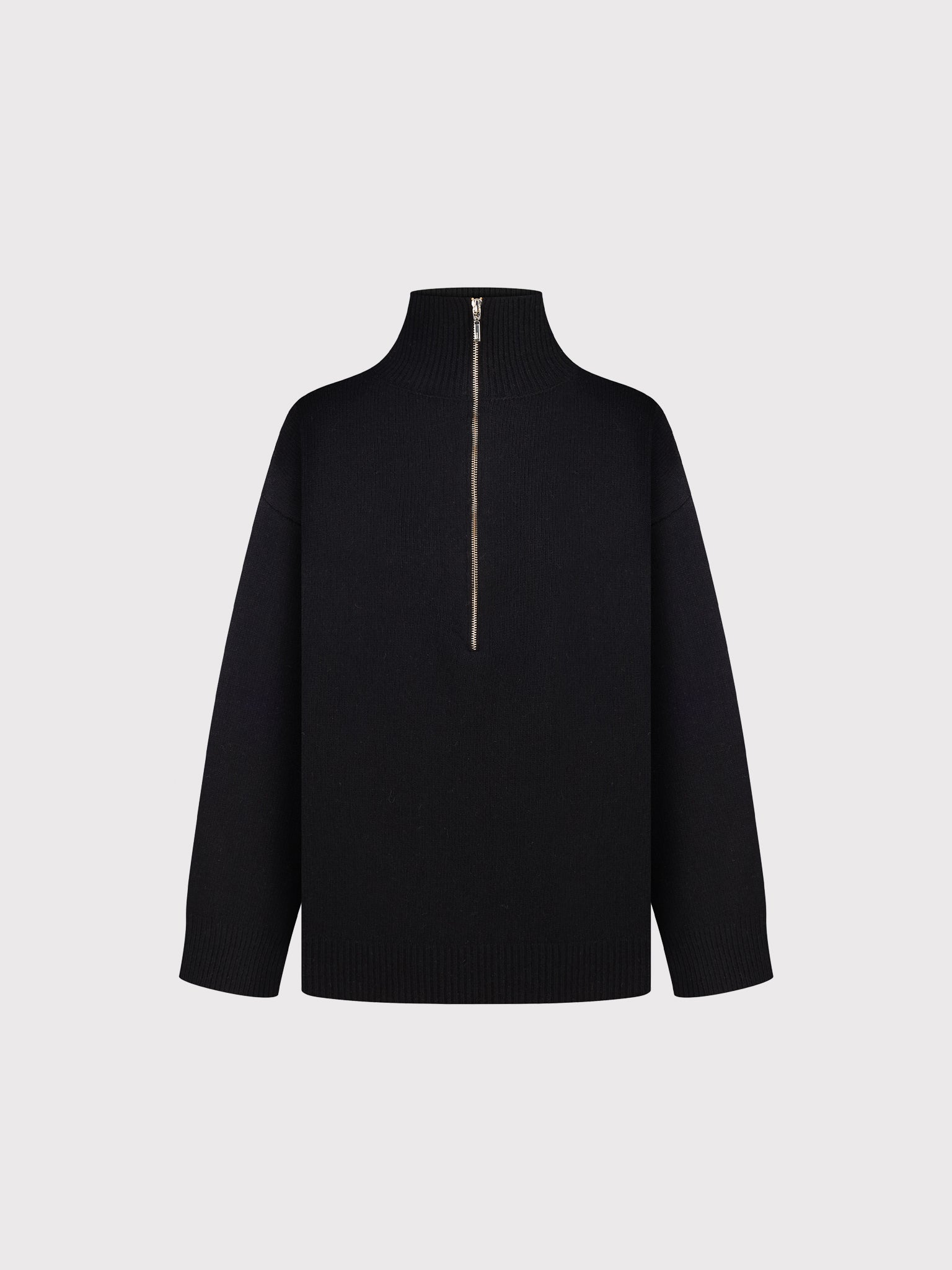 BLACK WOOL HALF-ZIP SWEATER