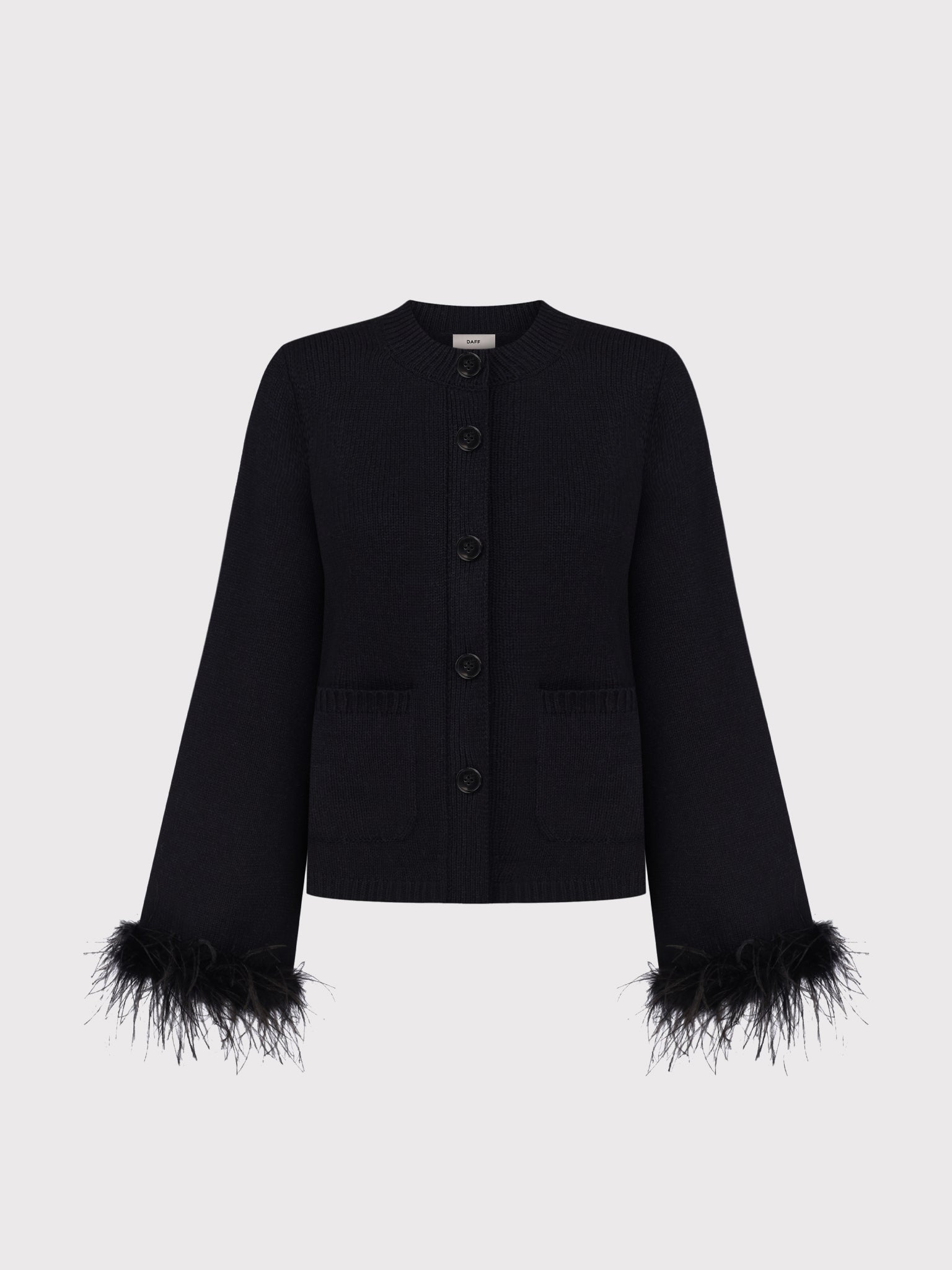 WOOL-CASHMERE BLEND CARDIGAN WITH FEATHERS