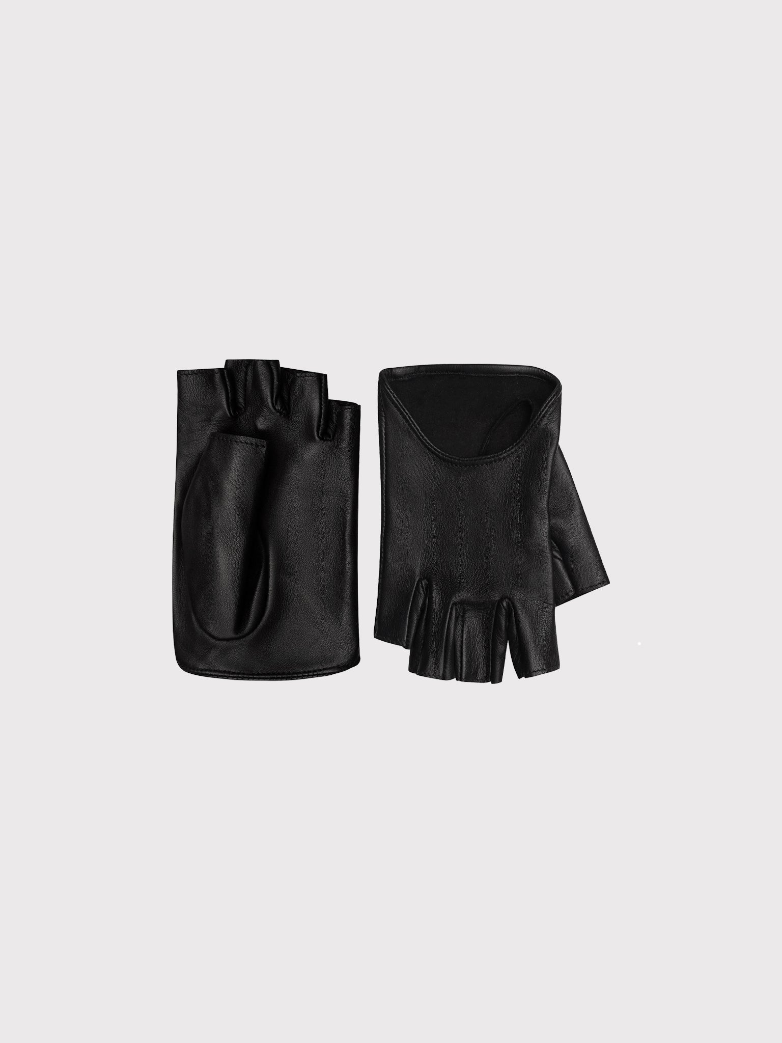 Black leather fingerless gloves