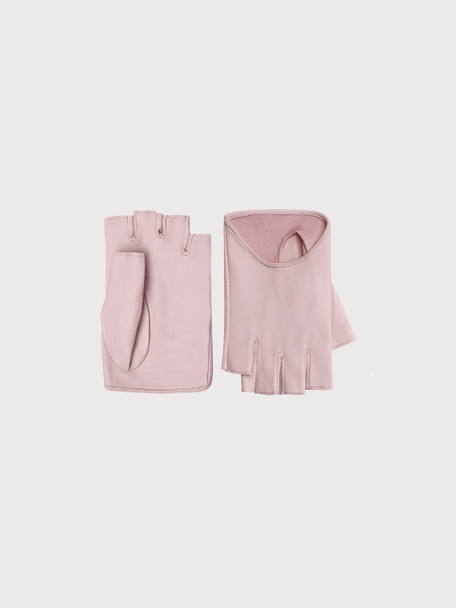 Pink leather fingerless gloves