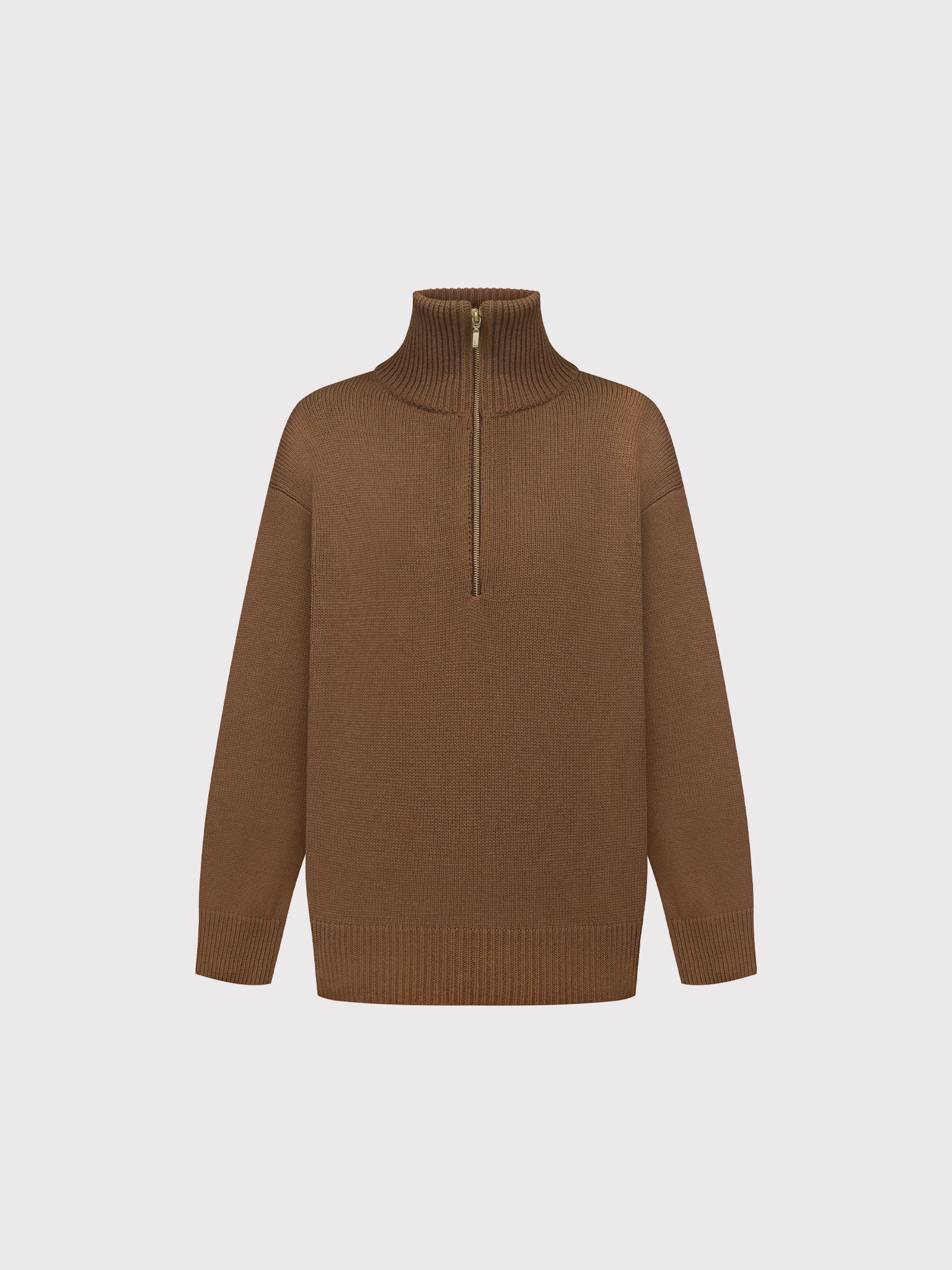 Camel half-zip sweater