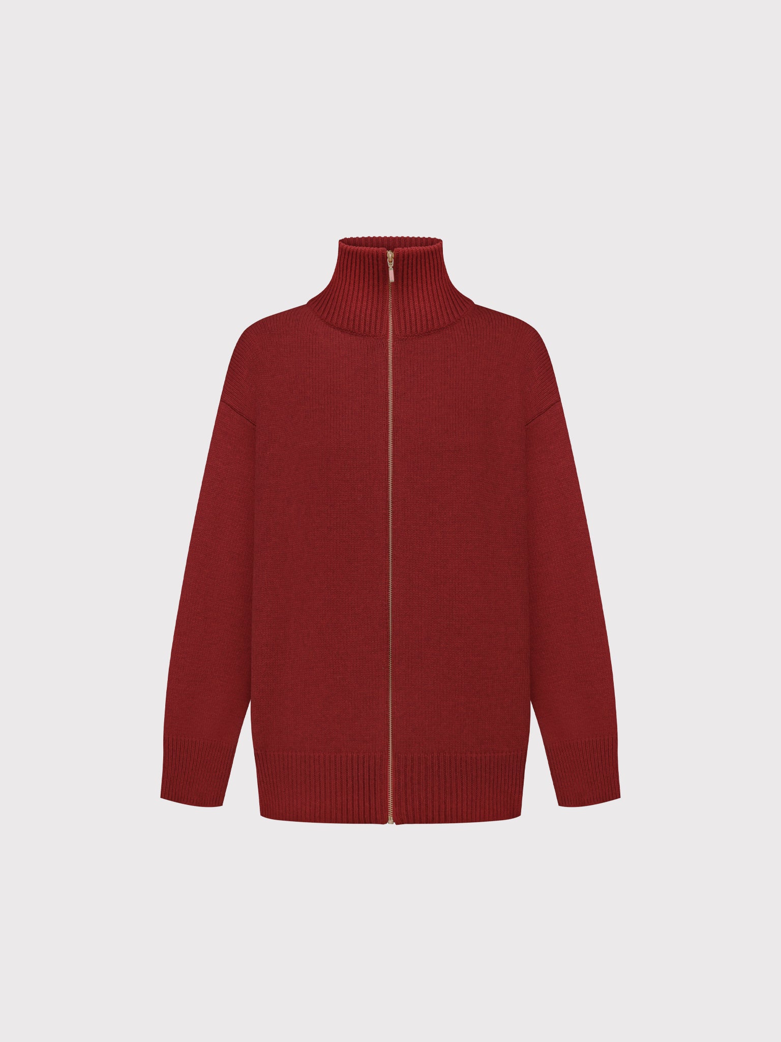 Deep red zip-up sweater