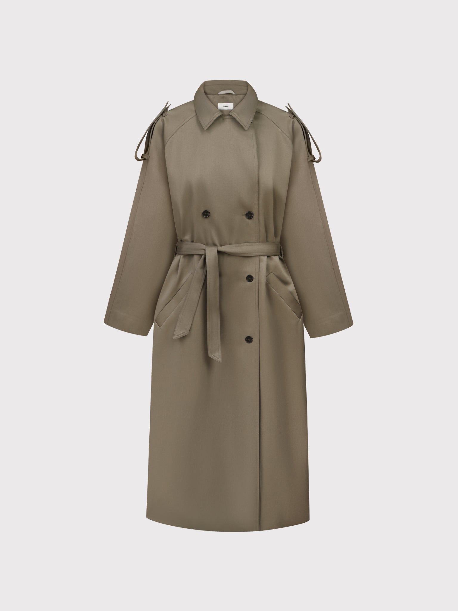 Dusty olive double-breasted trench coat