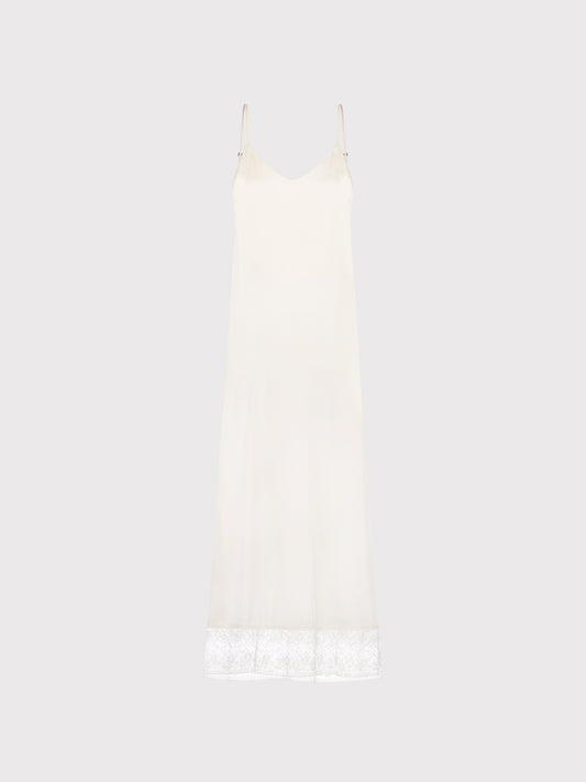 CREAM SLIP DRESS WITH LACE HEM