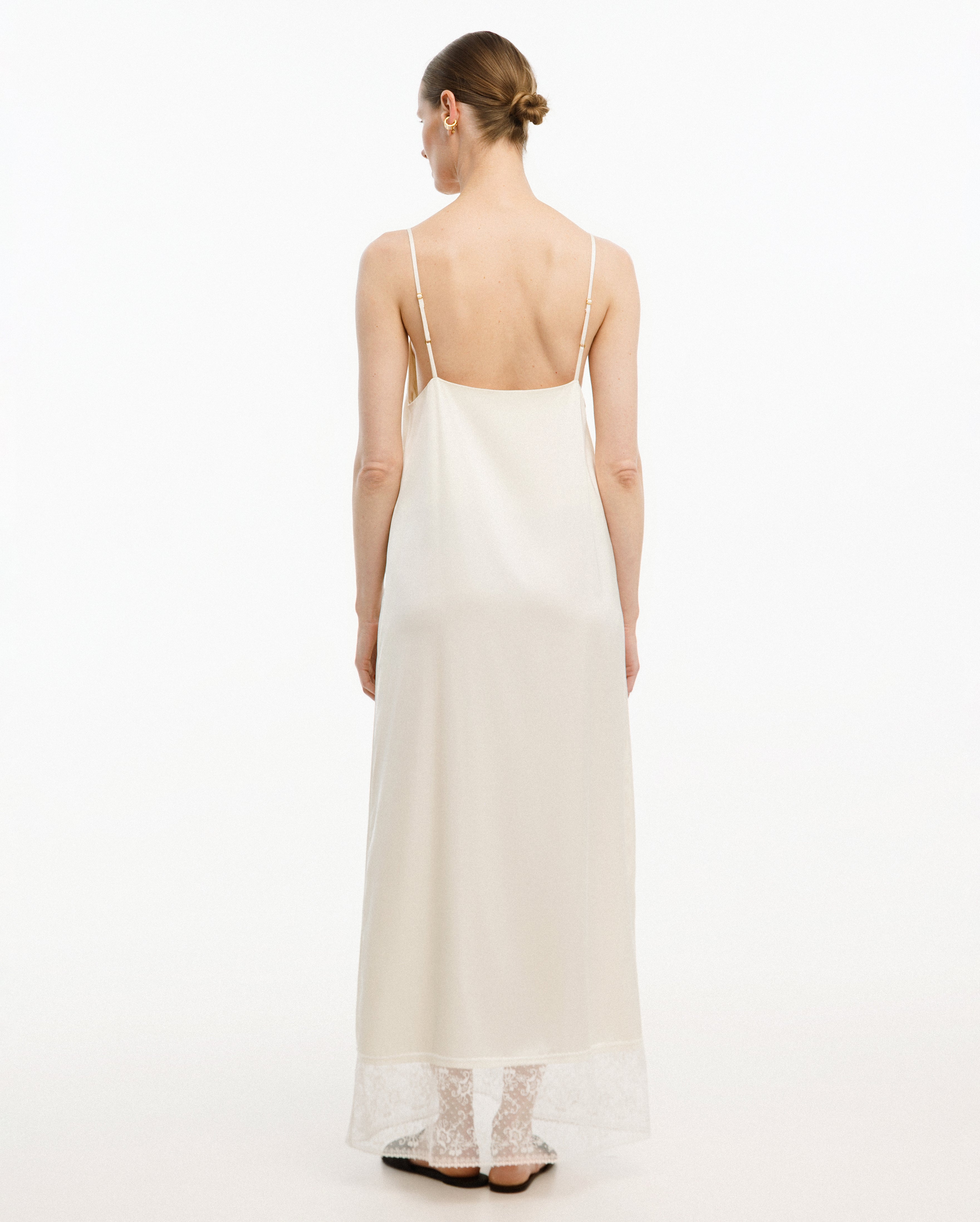 CREAM SLIP DRESS WITH LACE HEM