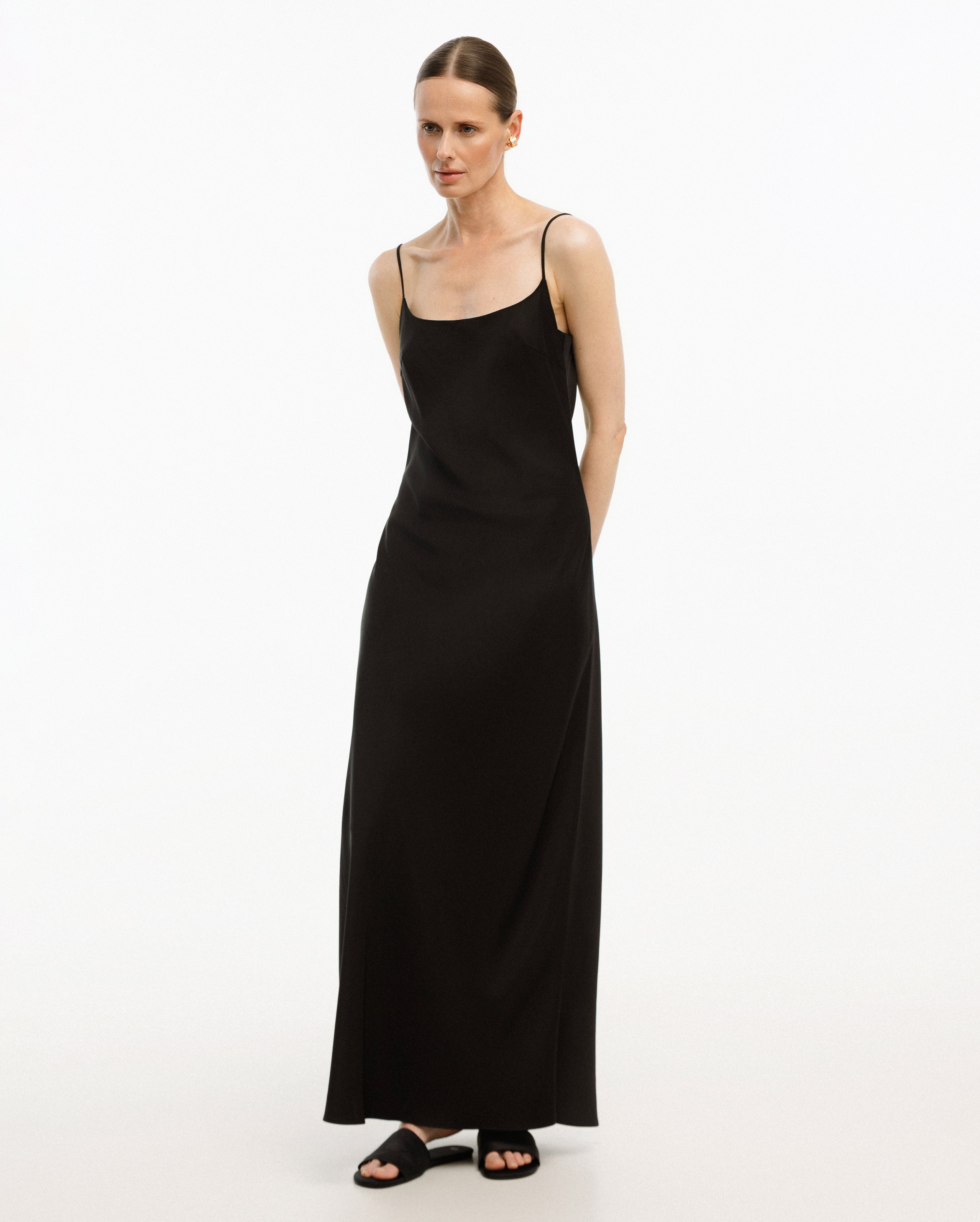 BLACK SATIN SLIP DRESS