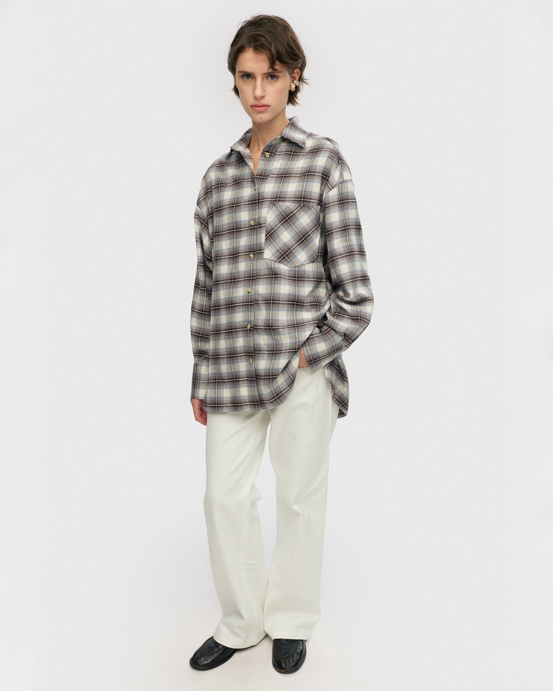 Grey-blue check shirt