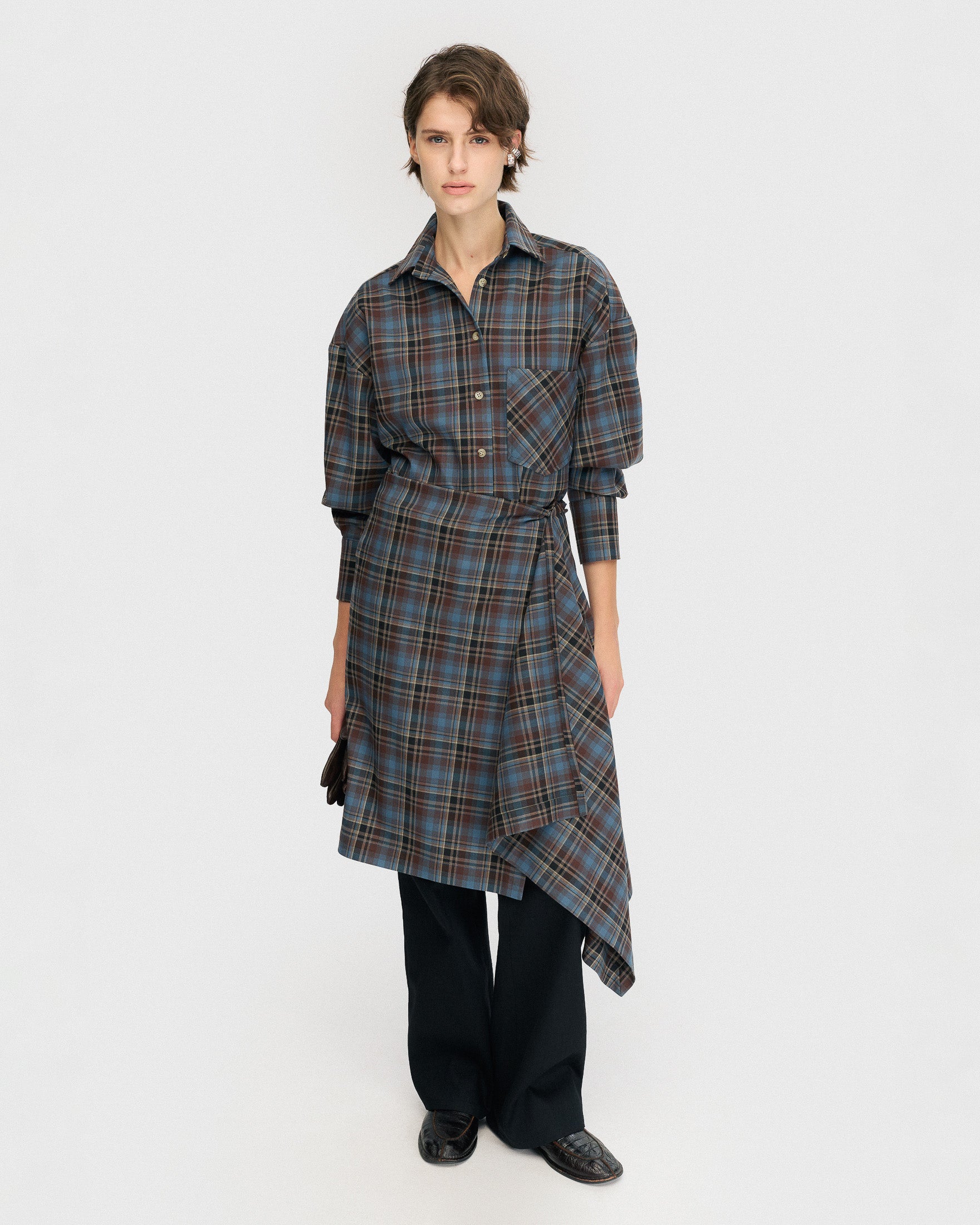Chocolate-blue check shirt