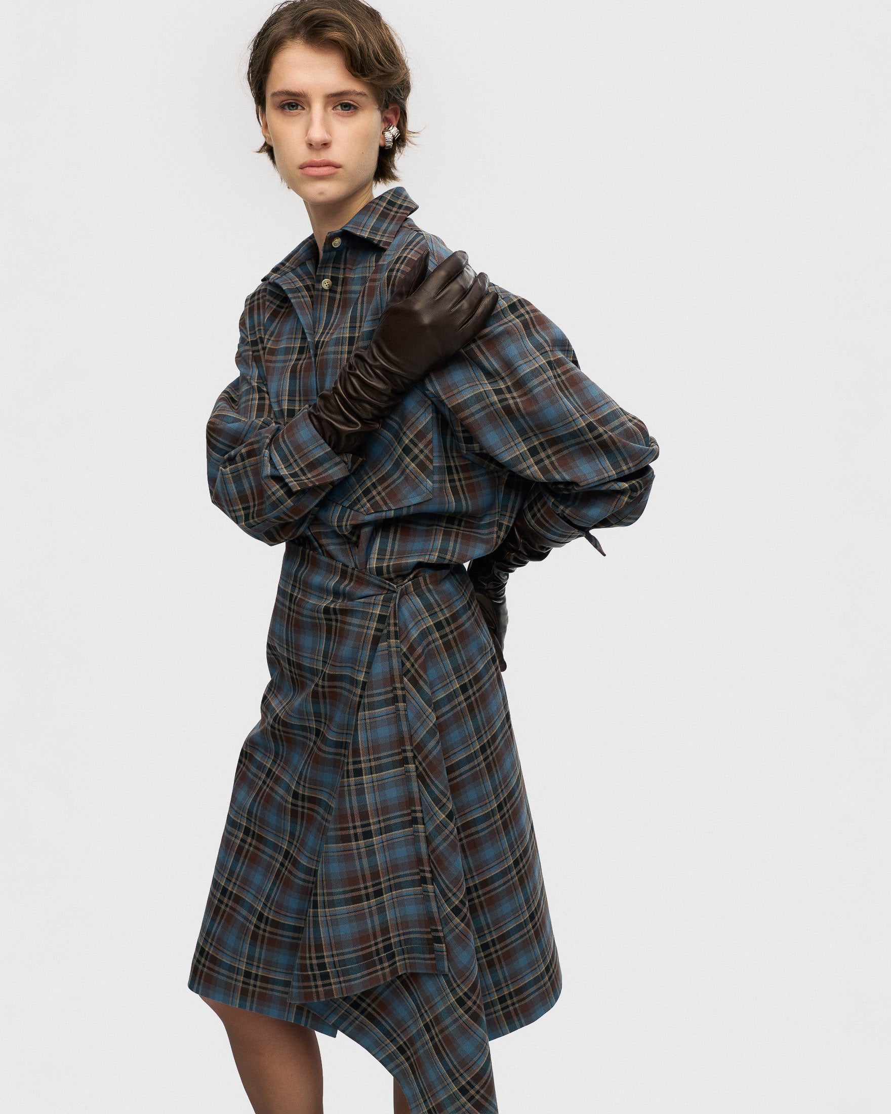 Chocolate-blue check shirt