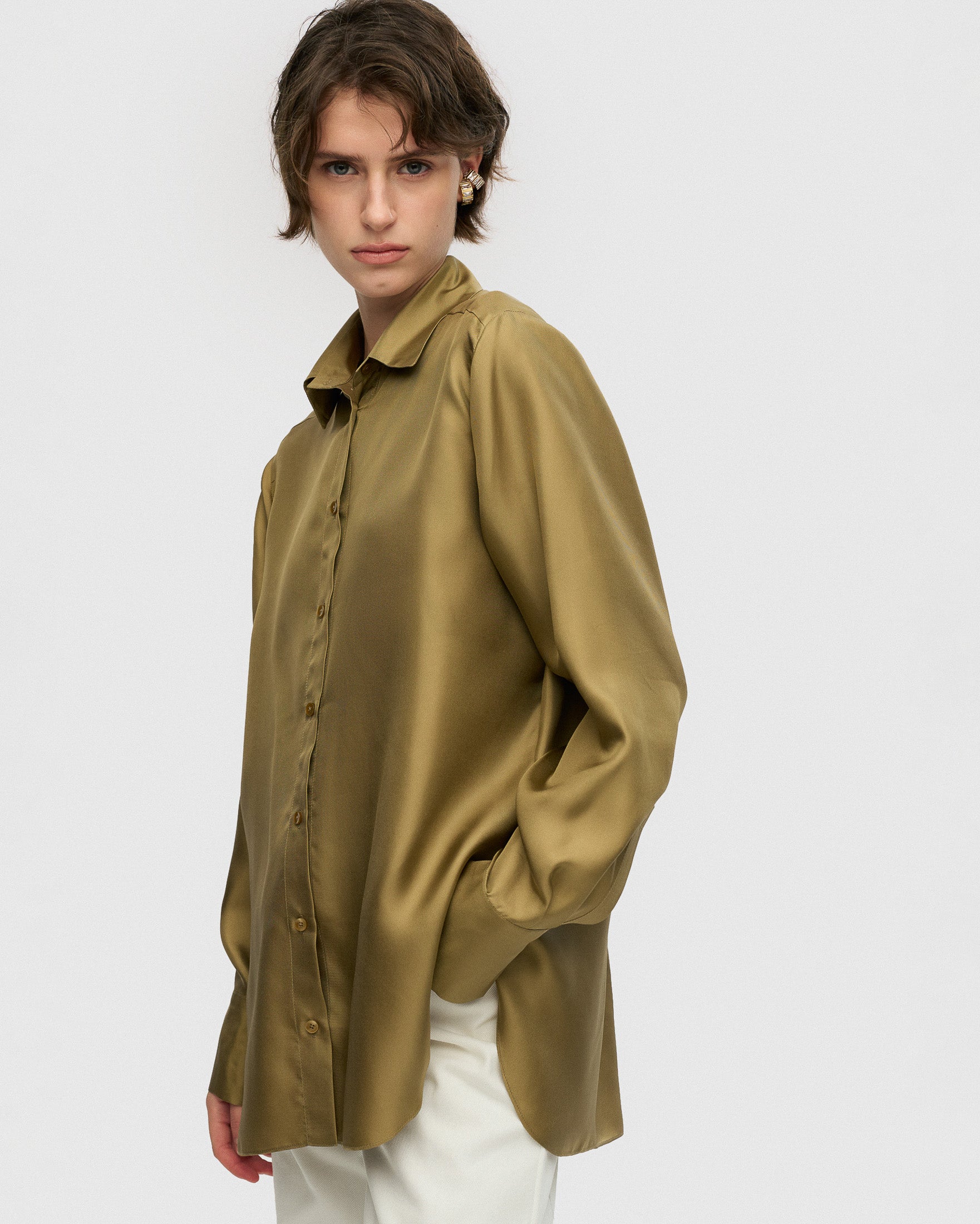 Olive silk blouse