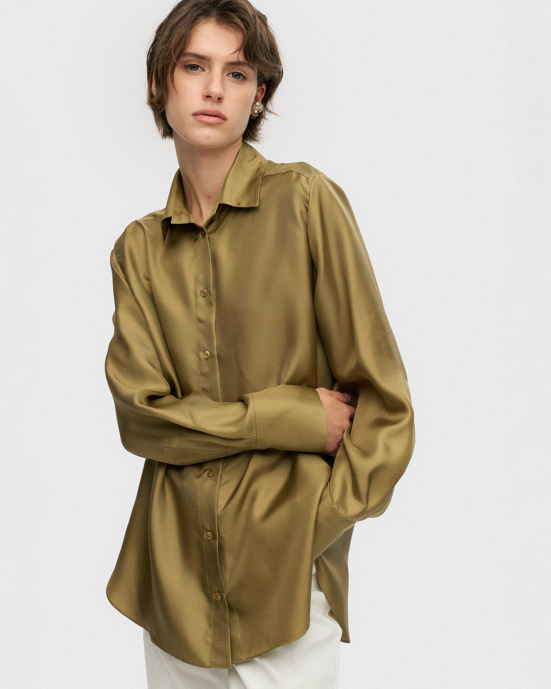 Olive silk blouse