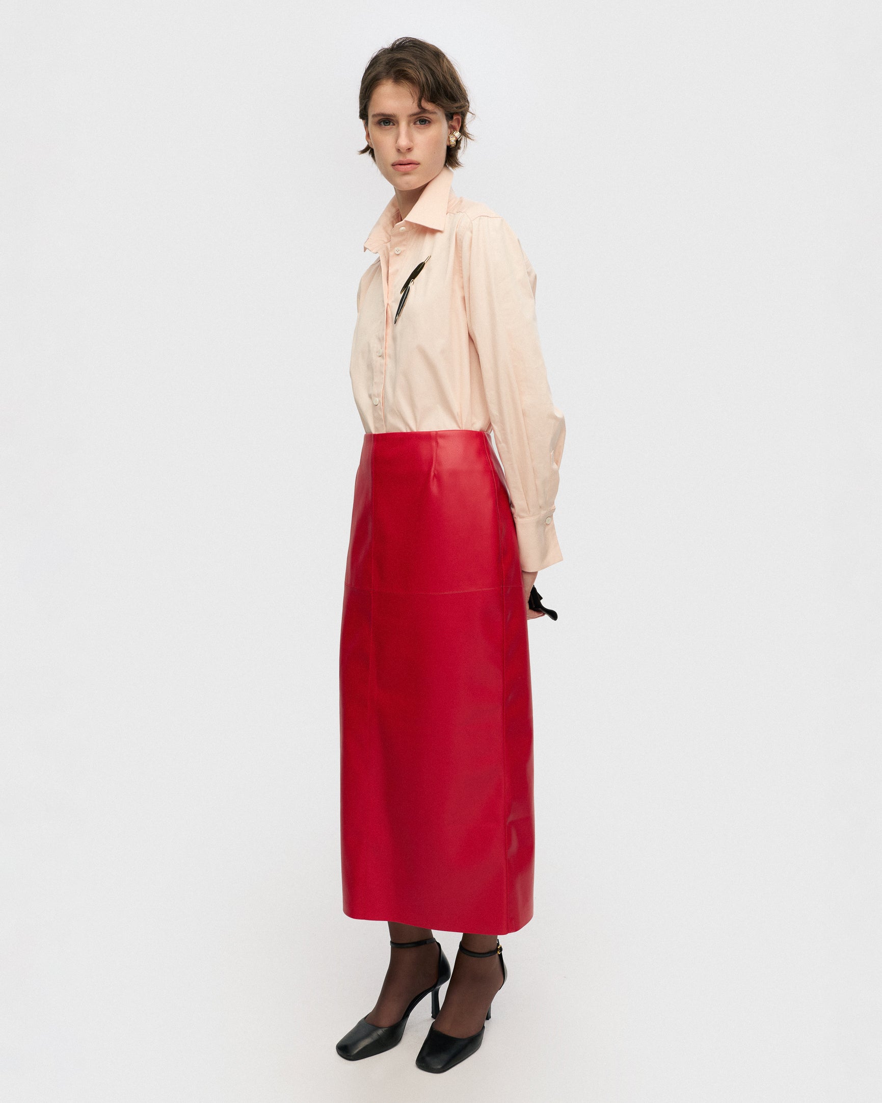 Red faux leather skirt