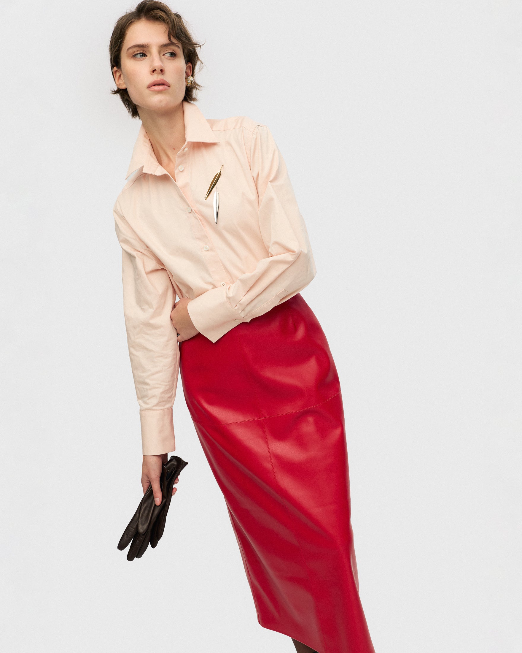 Red faux leather skirt