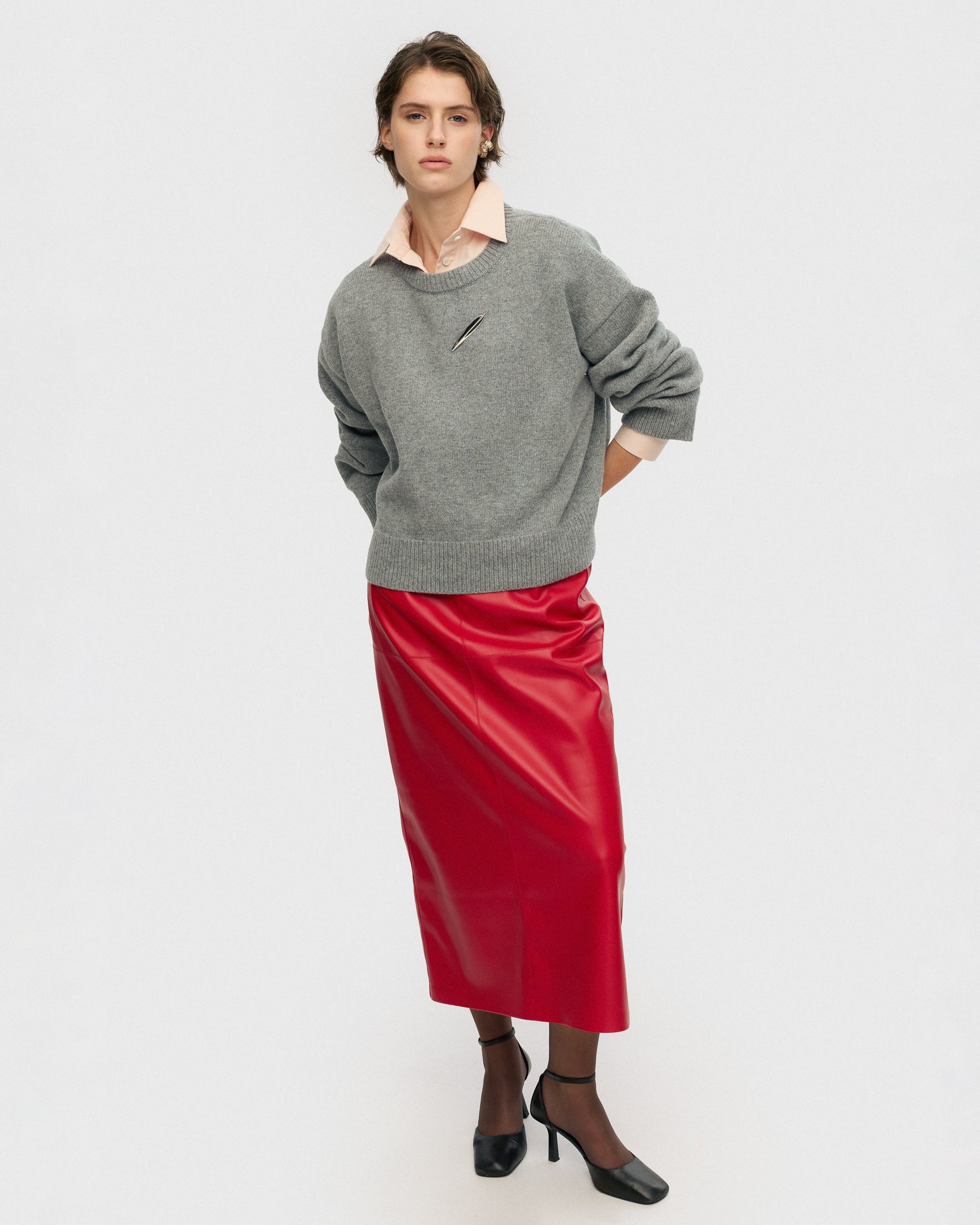 Red faux leather skirt