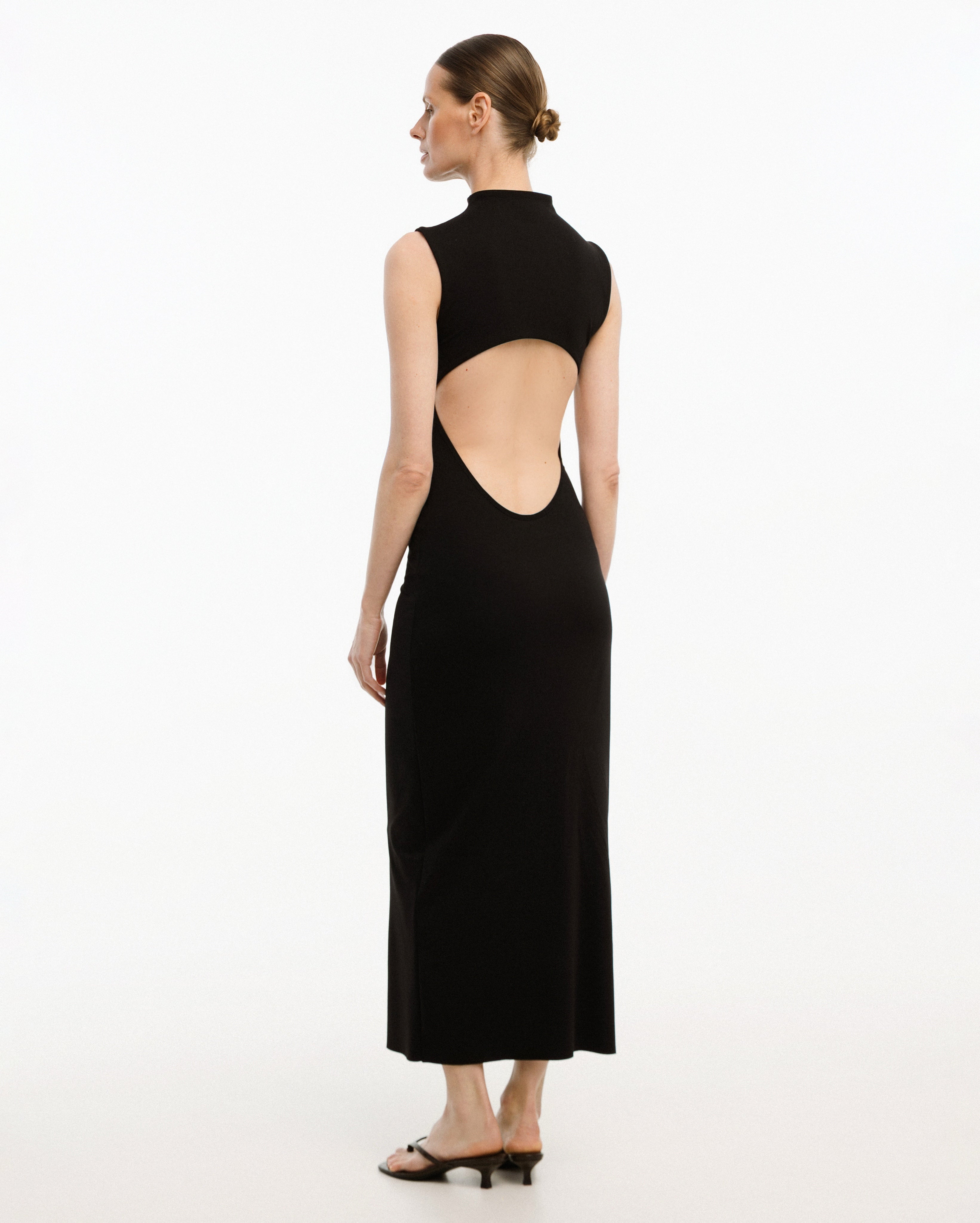 LONG STRETCH DRESS WITH BACK CUT-OUT