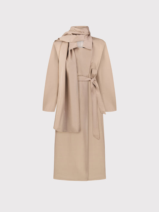 BEIGE TRENCH COAT WITH SCARF