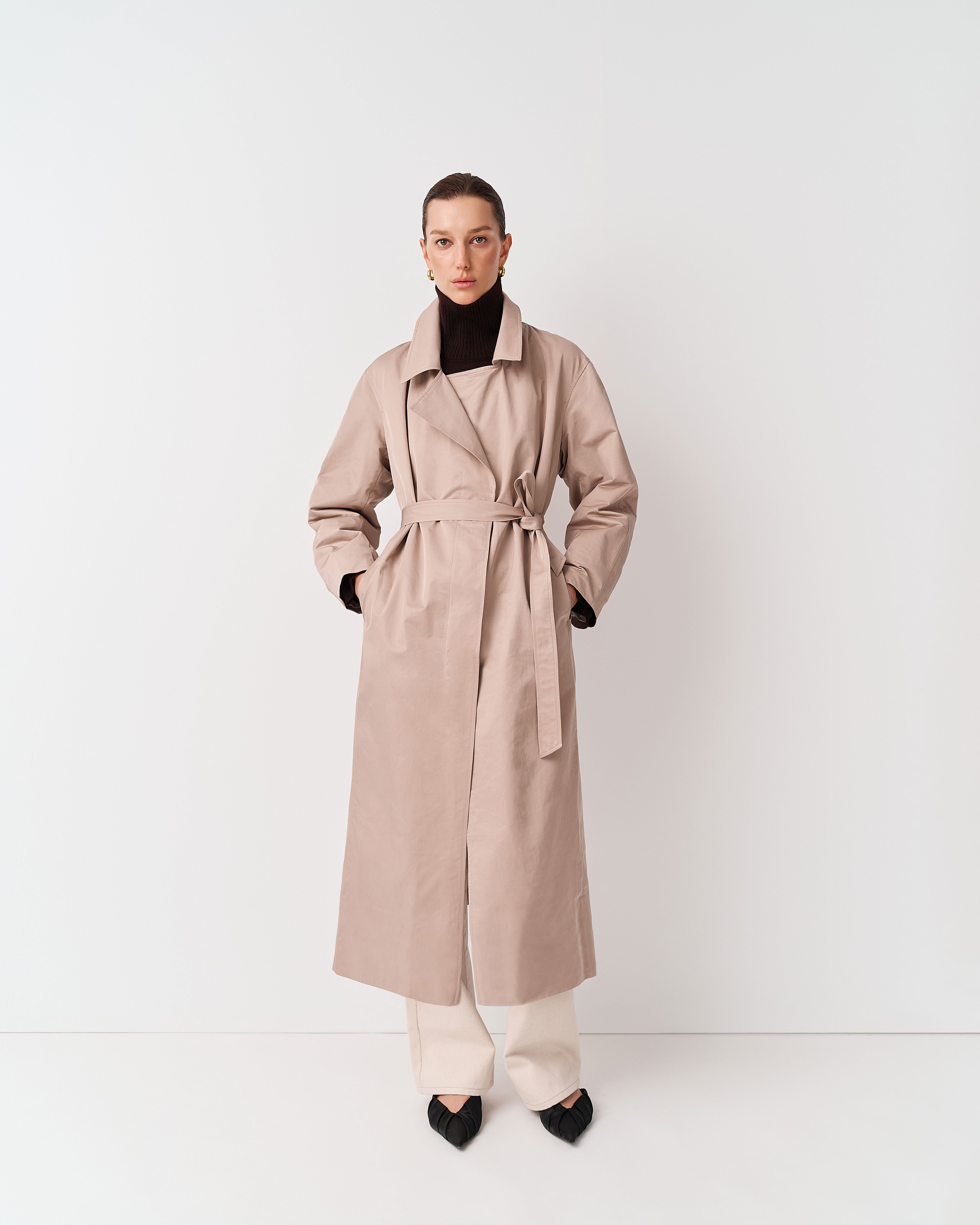 BEIGE TRENCH COAT WITH SCARF