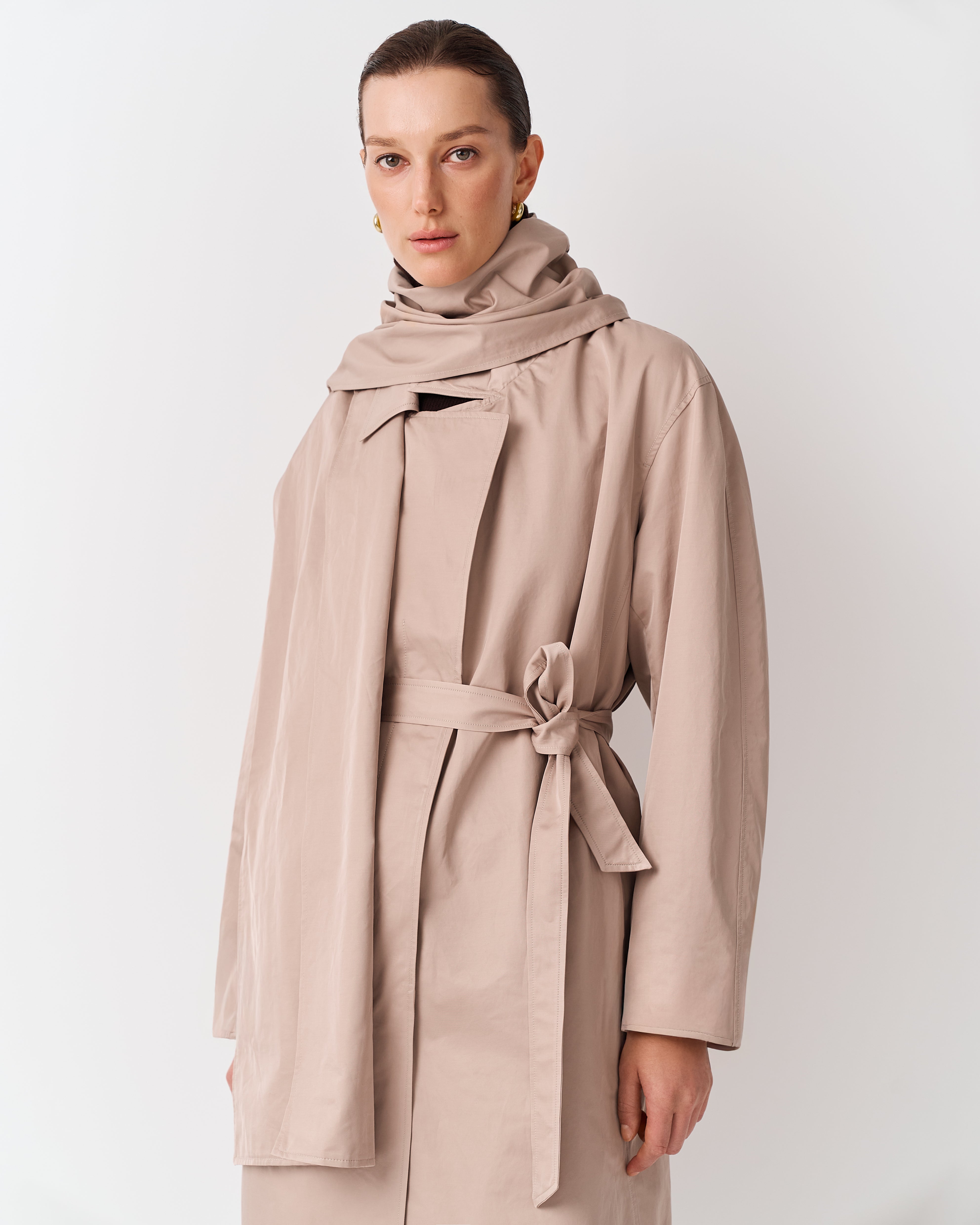 BEIGE TRENCH COAT WITH SCARF