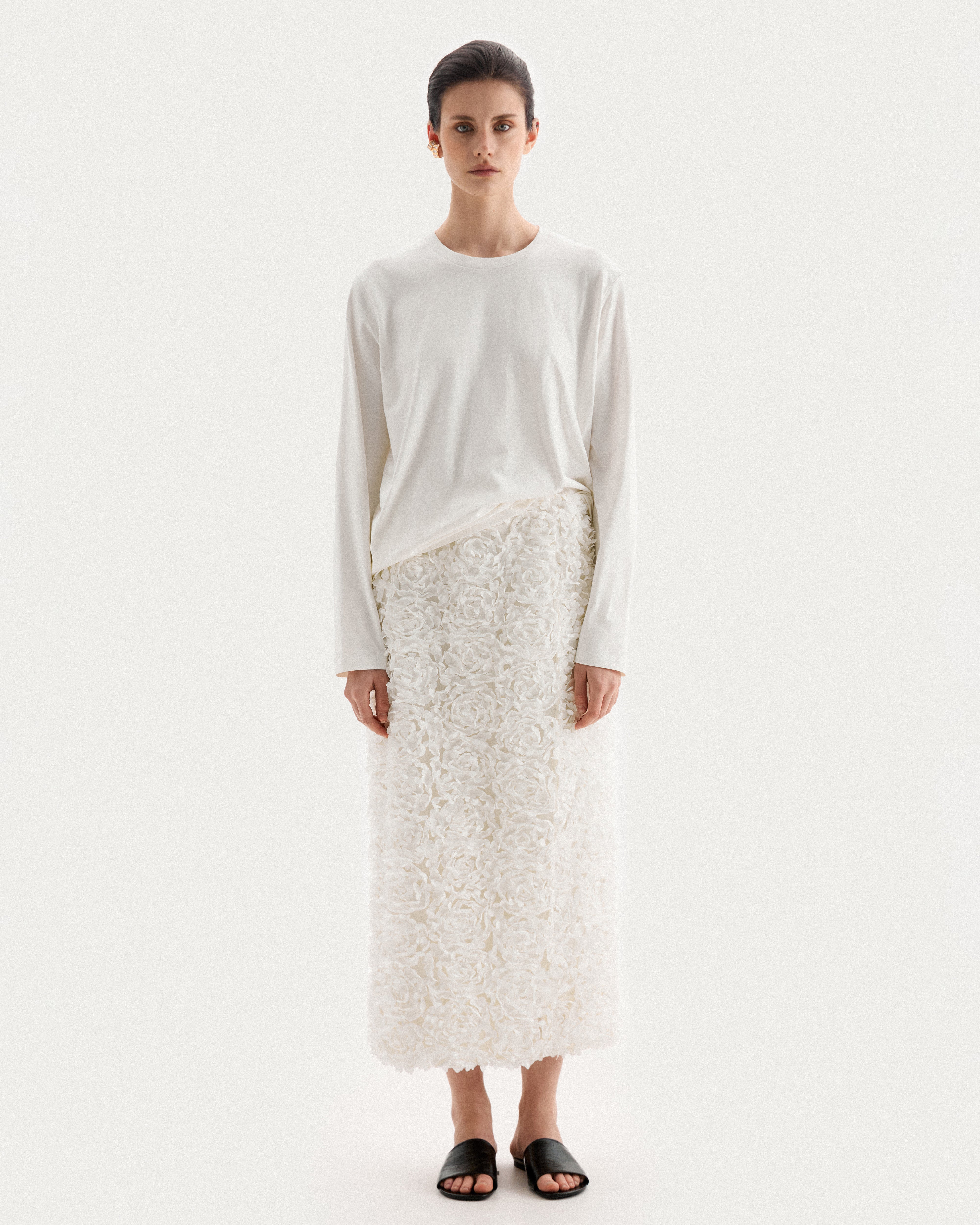 White blossom midi skirt