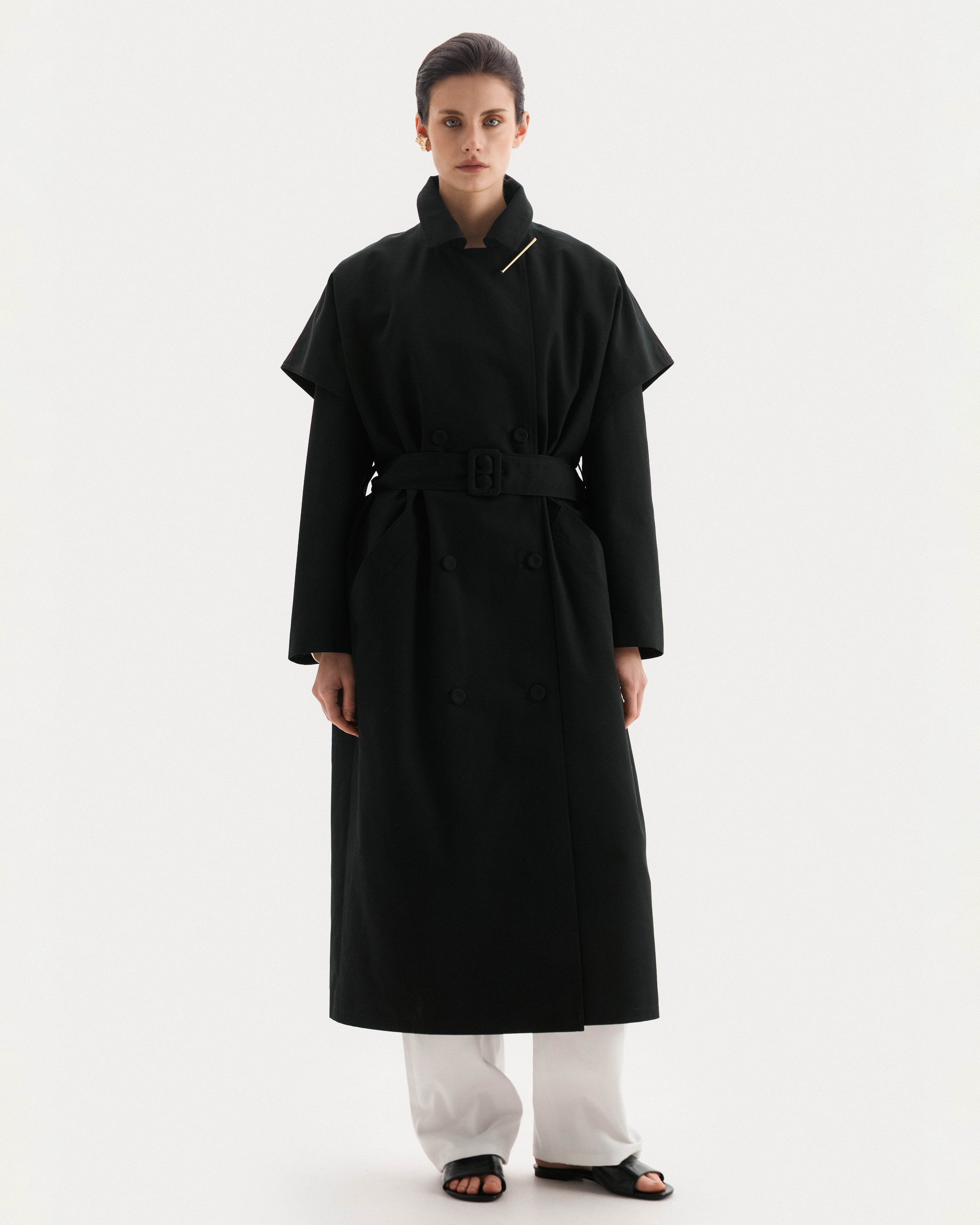 Black double sleeve trench coat