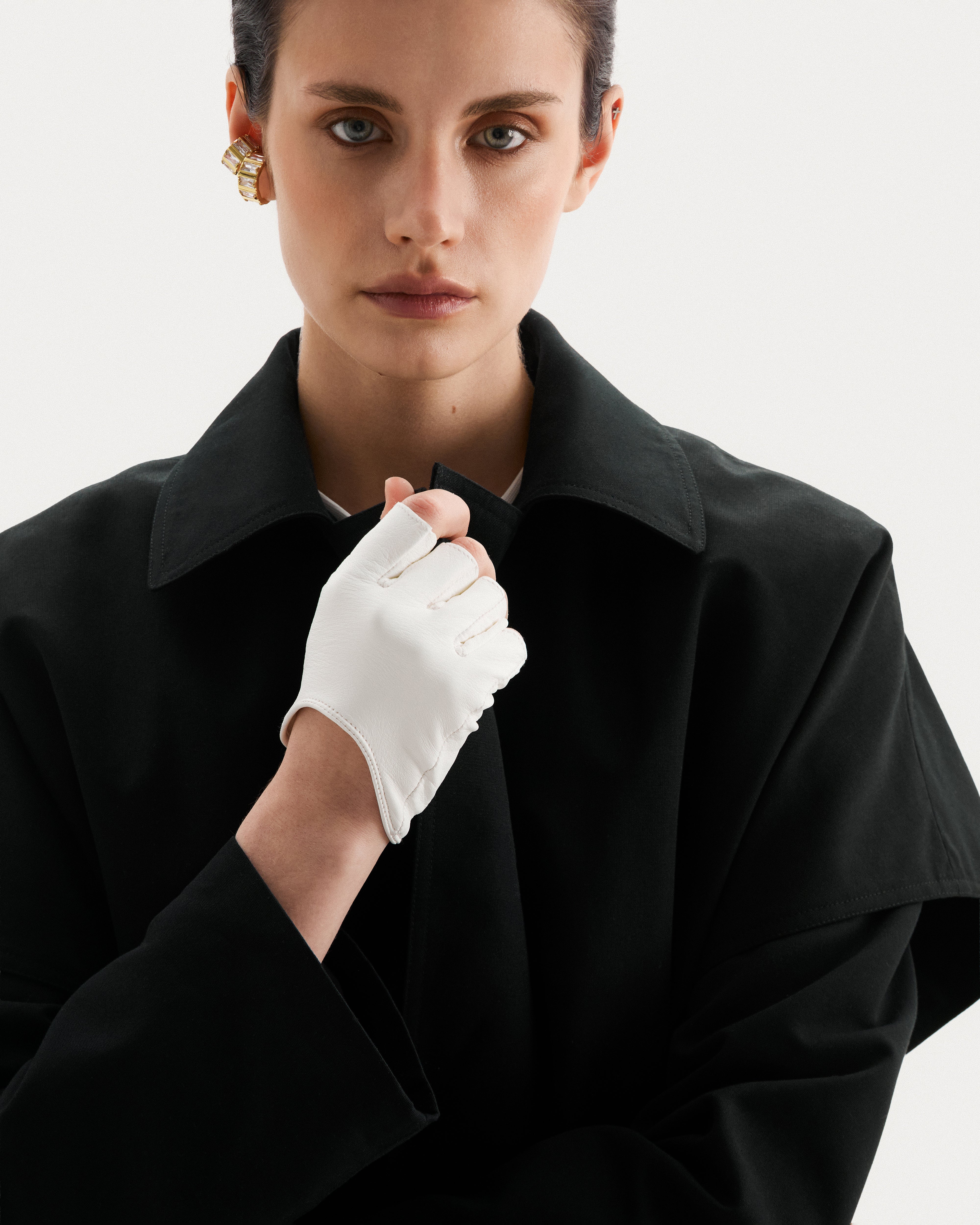 White leather fingerless gloves