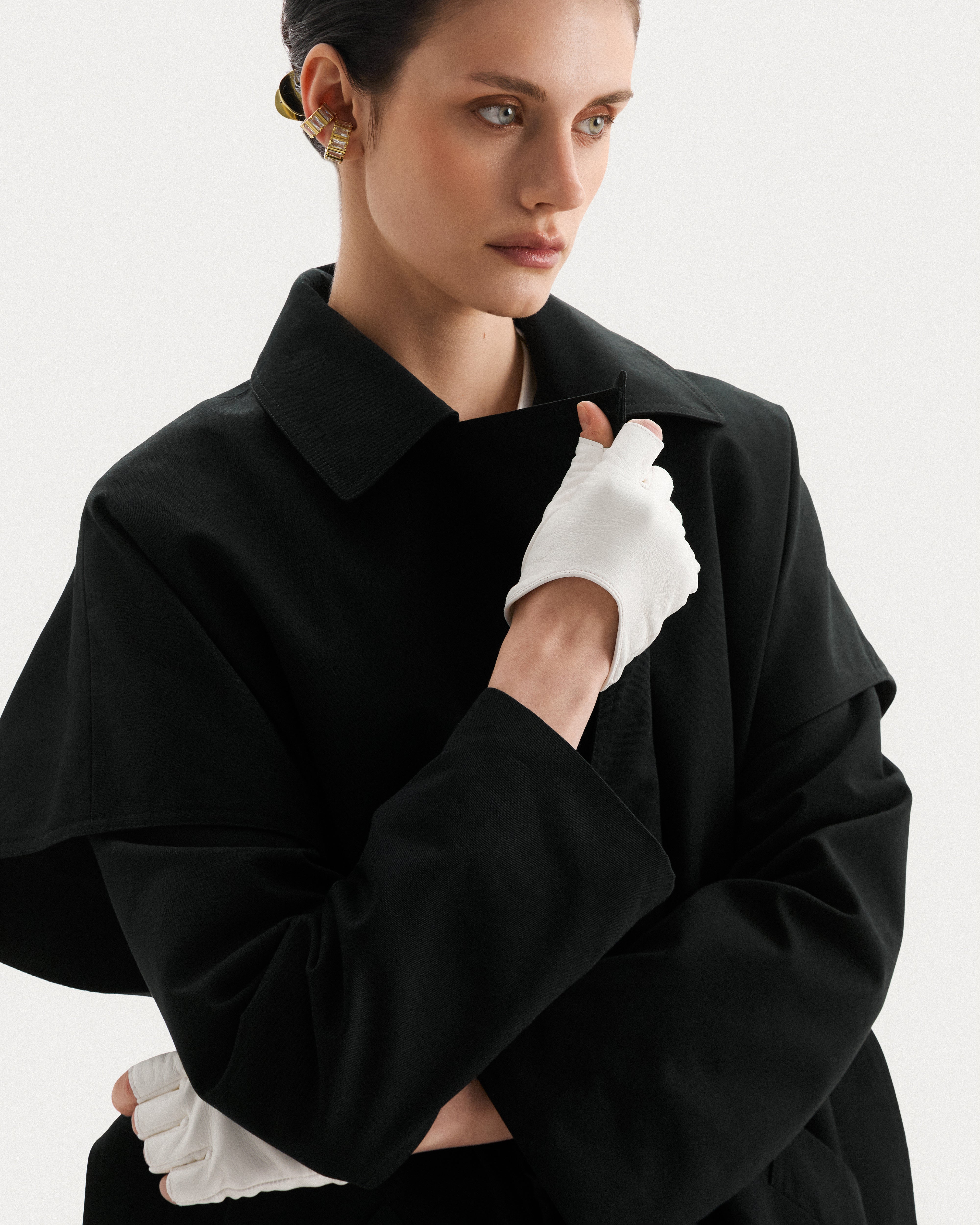 White leather fingerless gloves