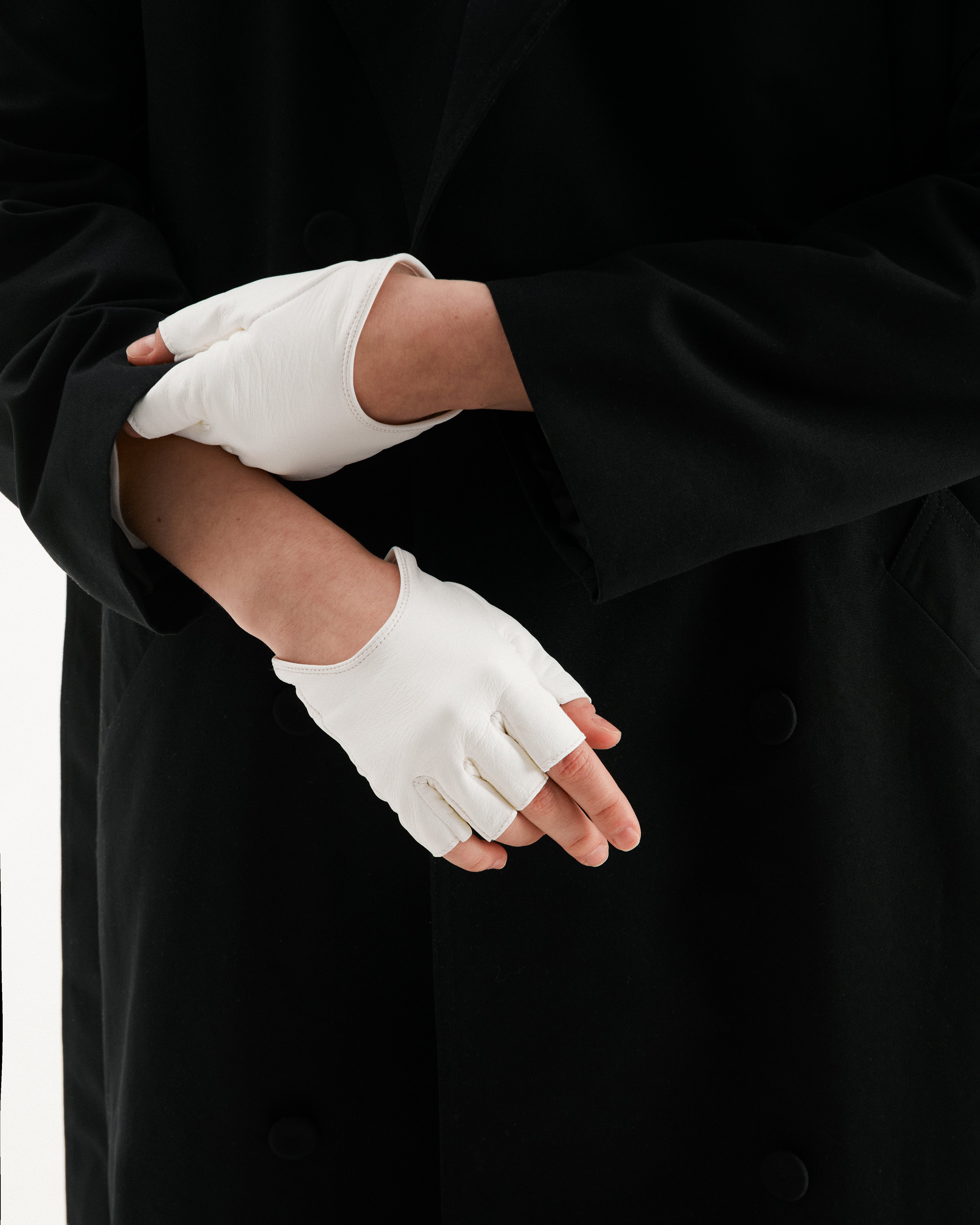 White leather fingerless gloves