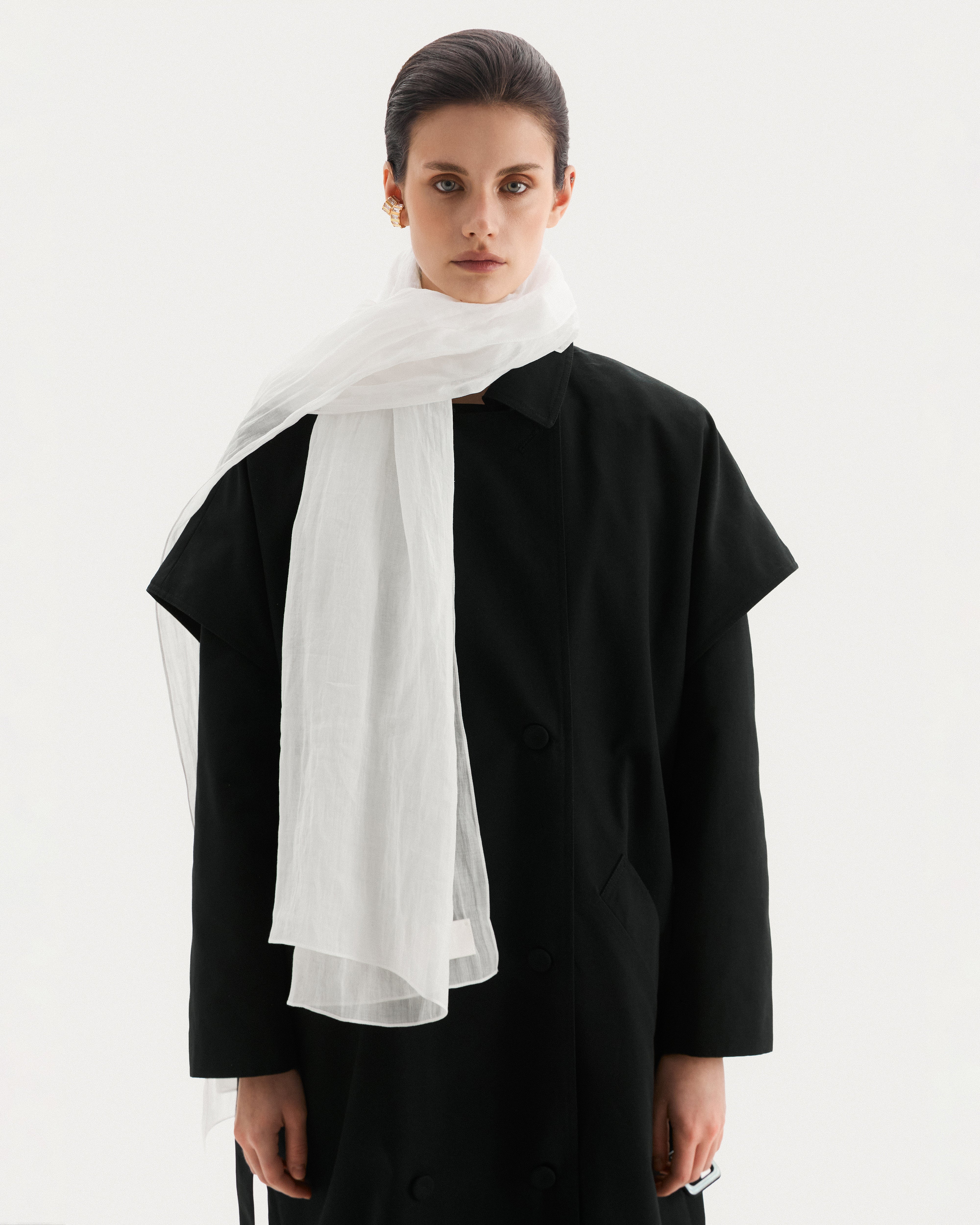 Black double sleeve trench coat