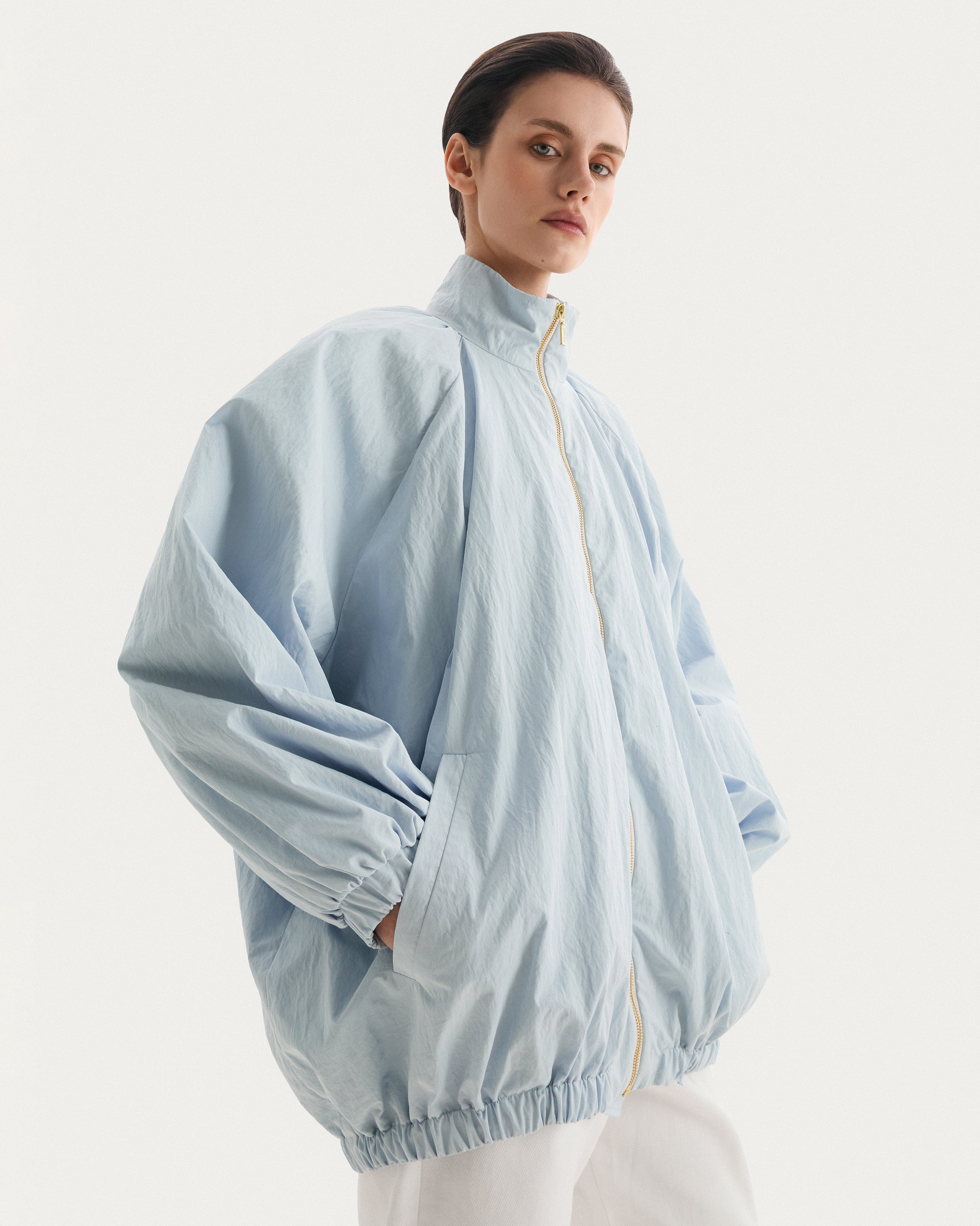Light blue oversized stand collar jacket