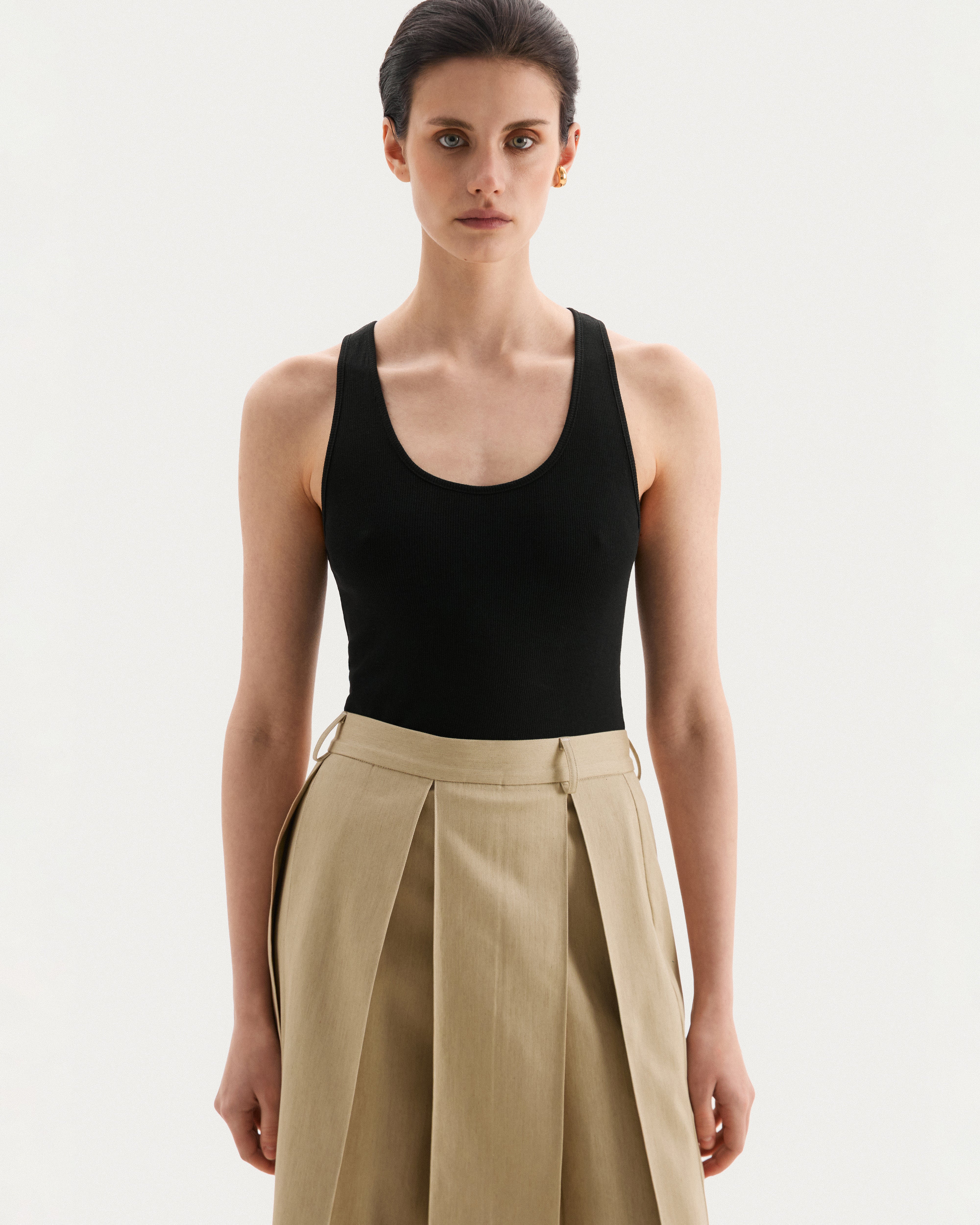 Beige box pleat skirt