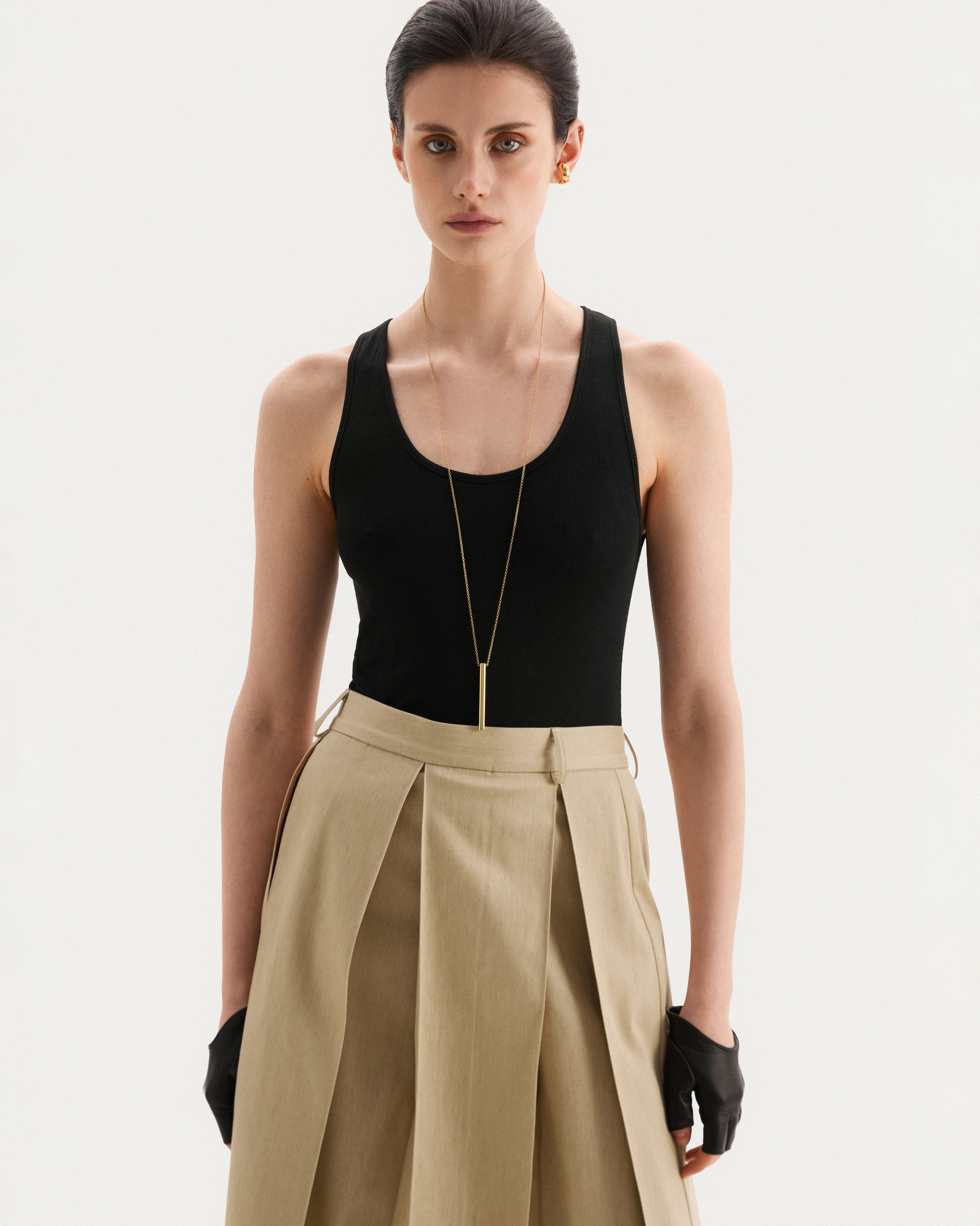 Beige box pleat skirt