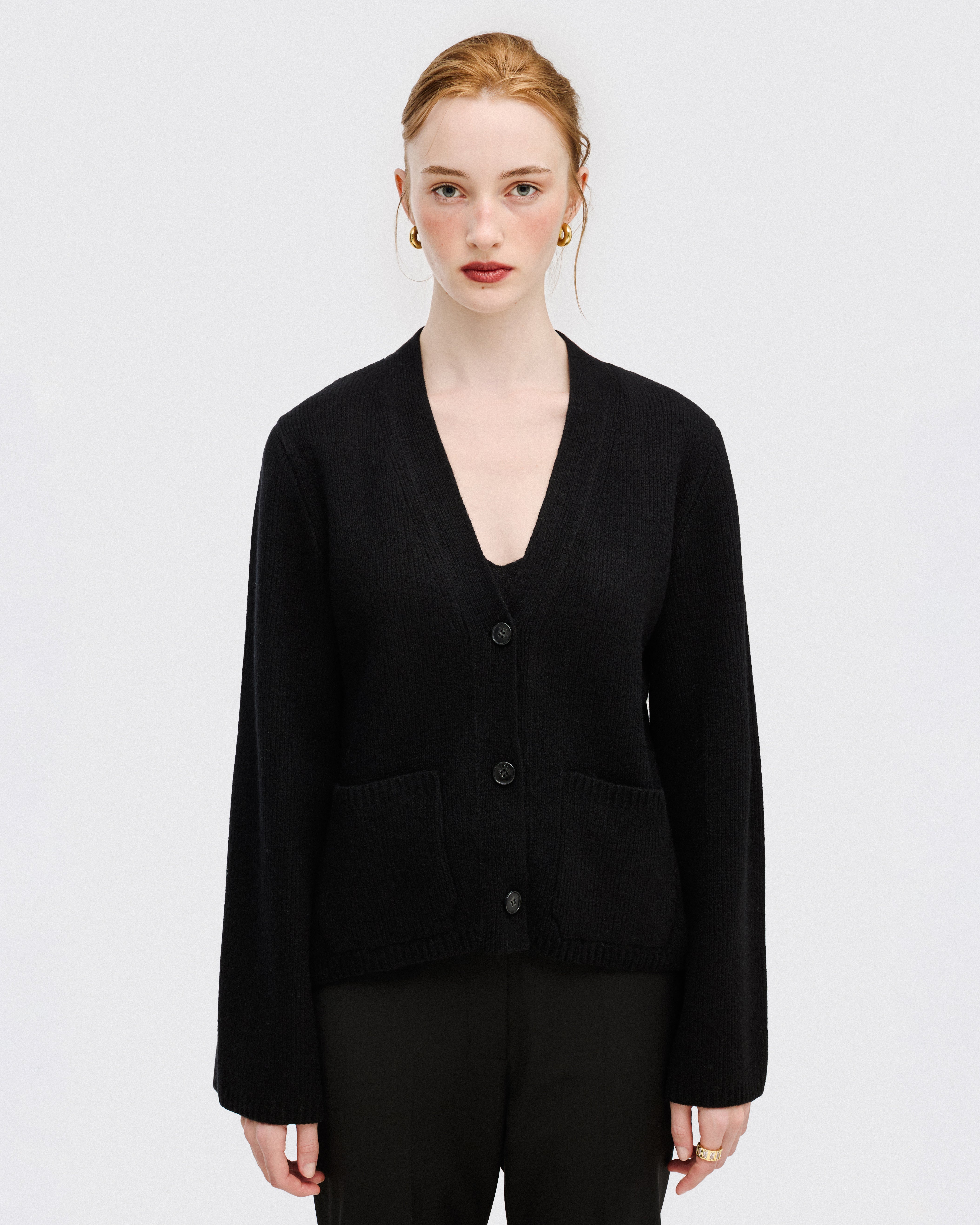 BLACK SHORT CARDIGAN WITH V-NECK