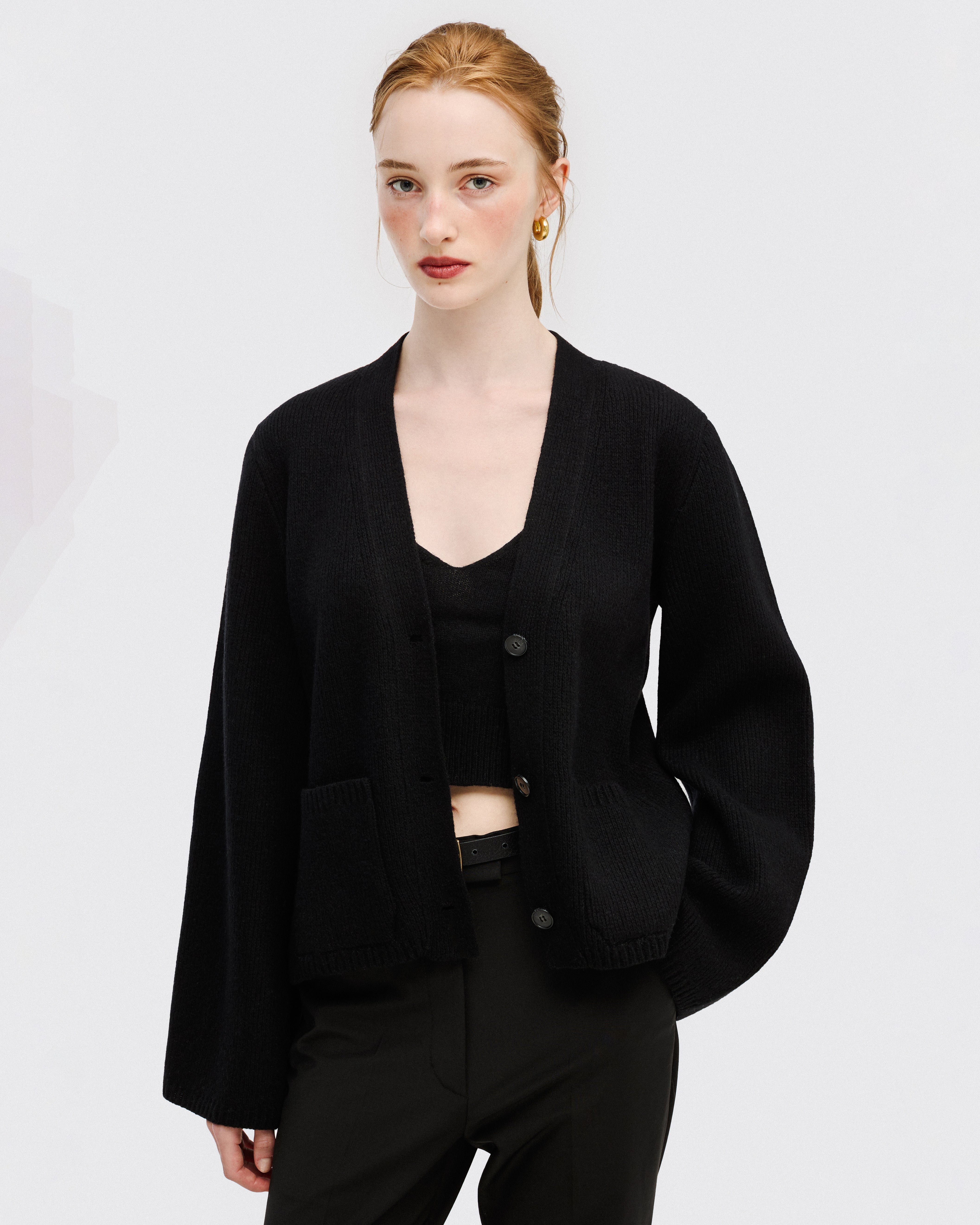 BLACK BLEND WOOL TROUSERS