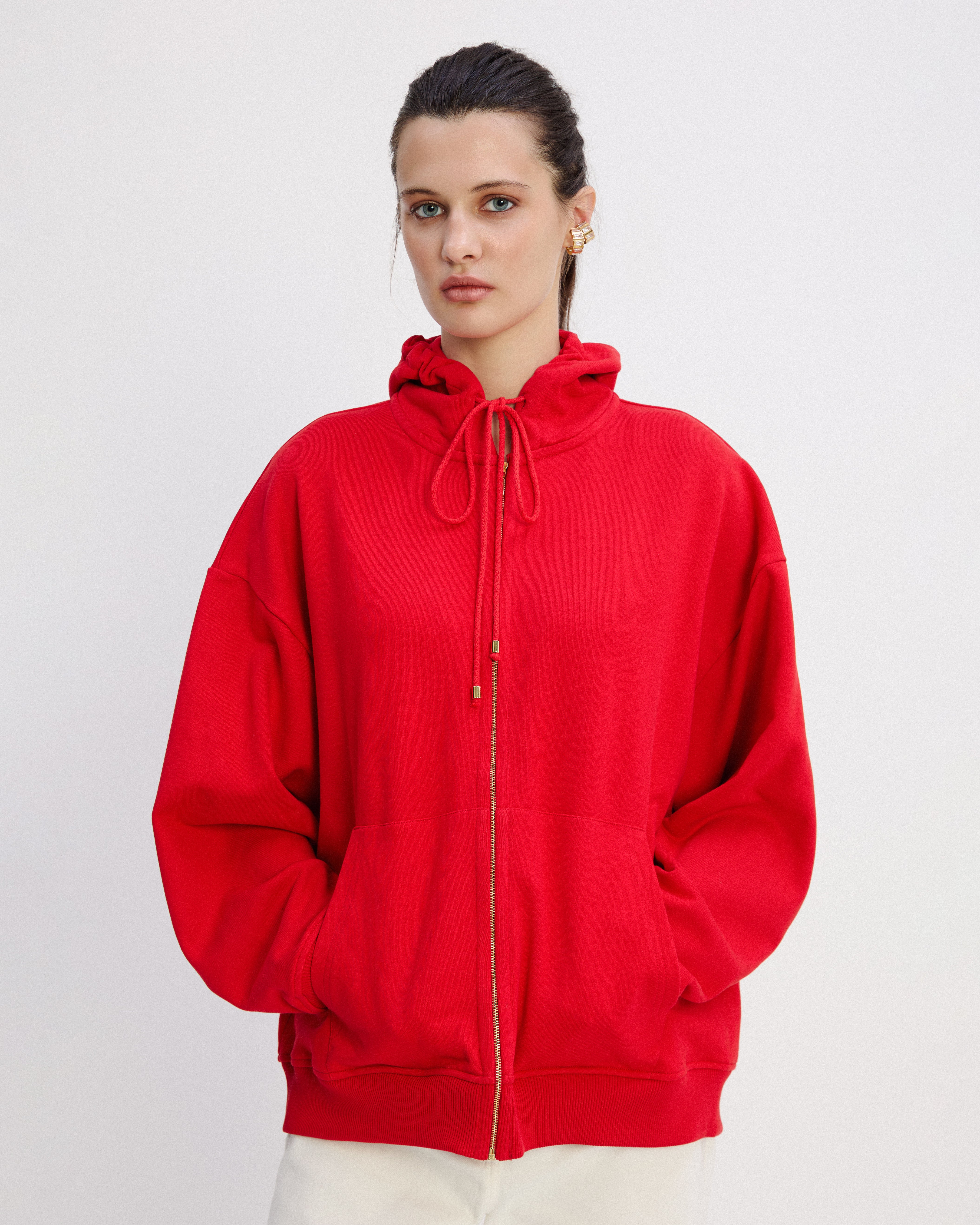 HOLIDAY RED ZIP-UP HOODIE