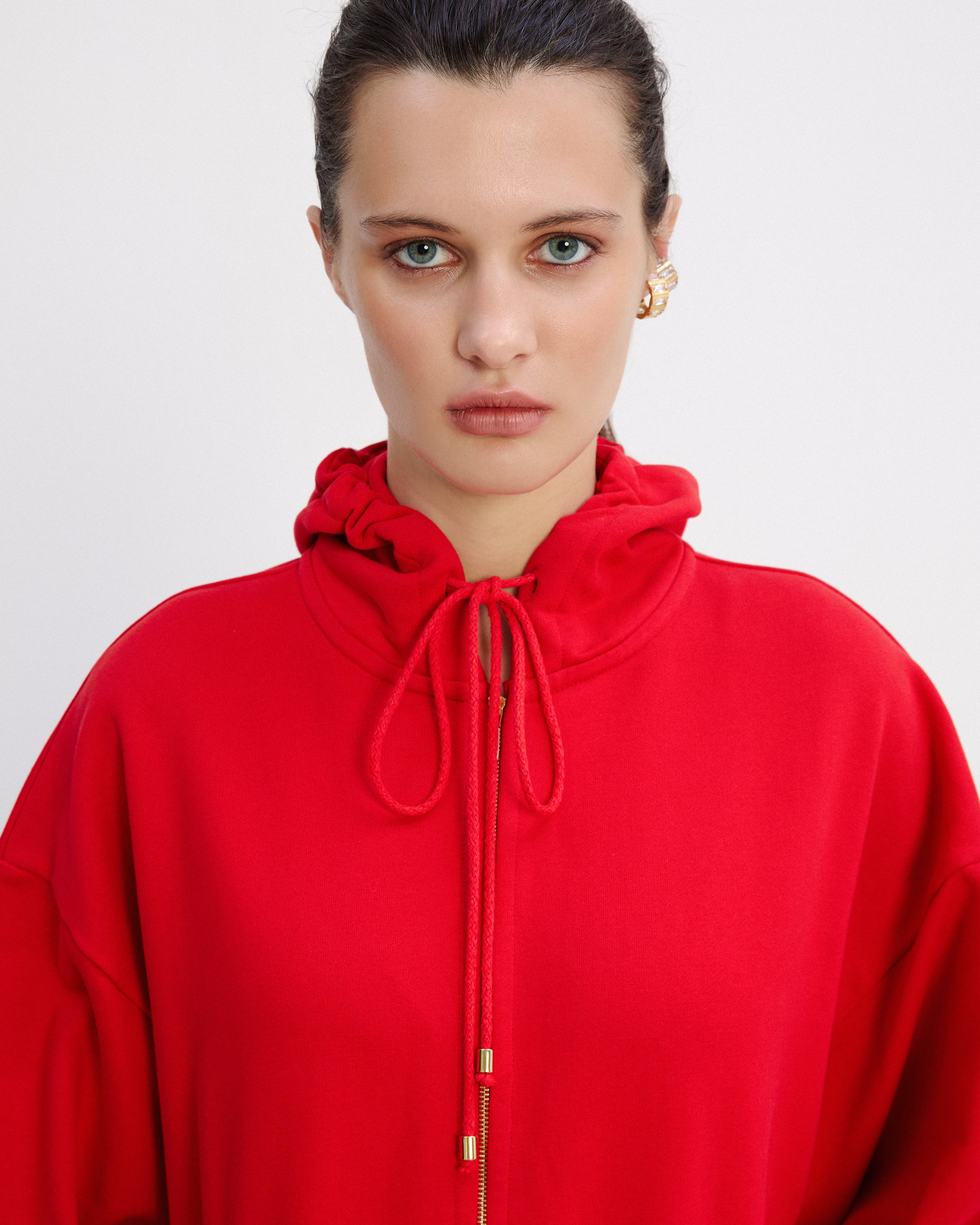 HOLIDAY RED ZIP-UP HOODIE