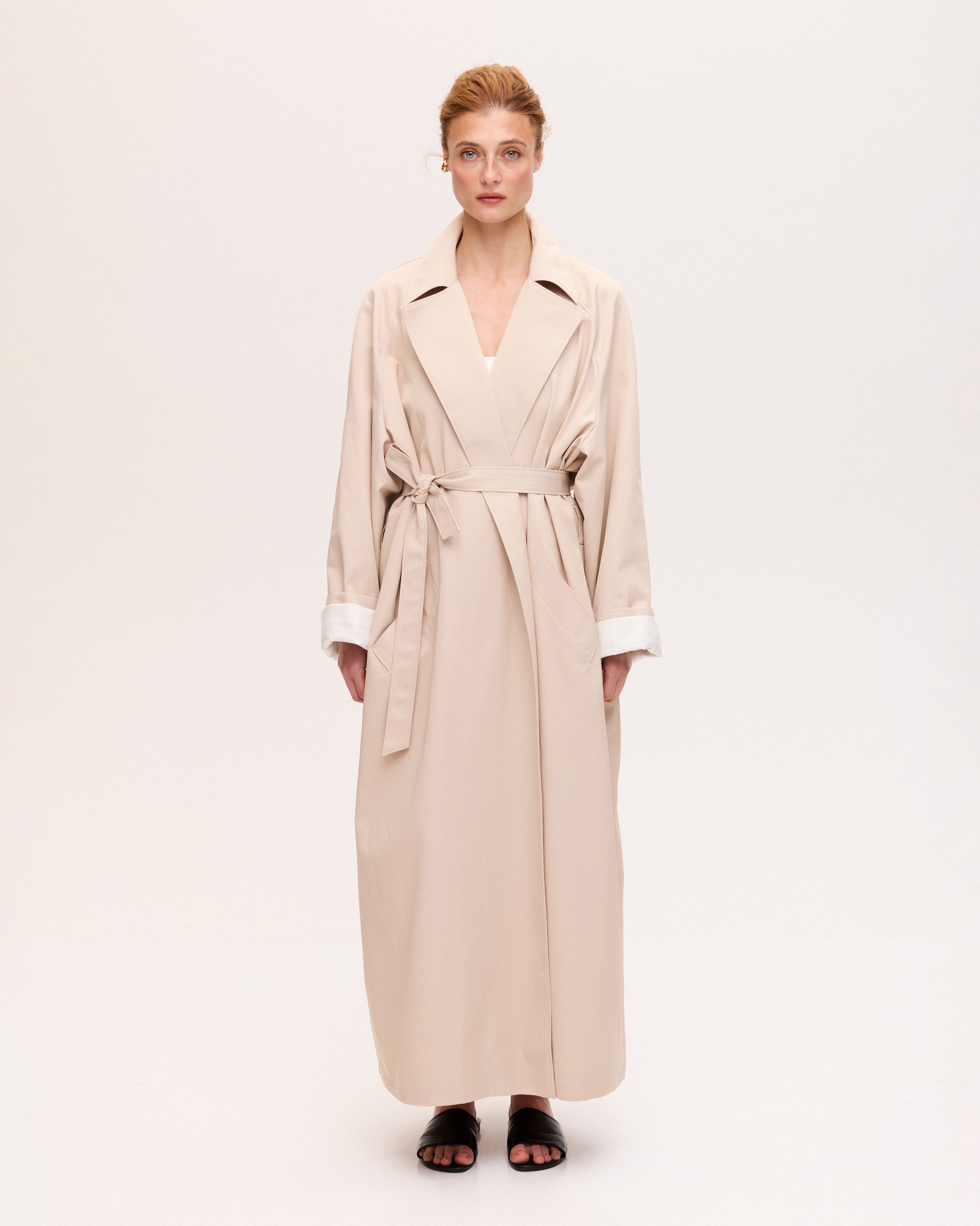 Beige summer trench coat