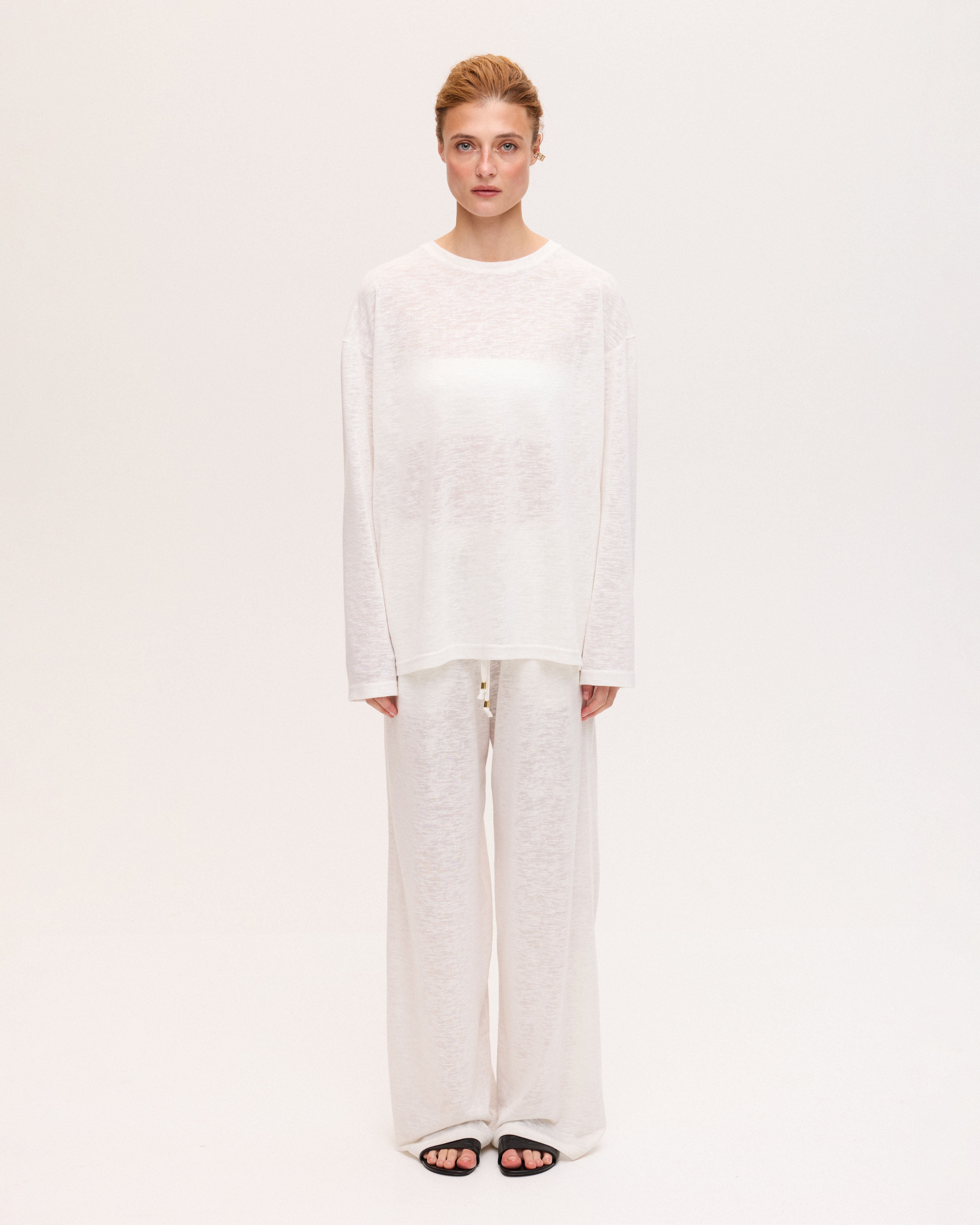 Sheer white wide-leg pants