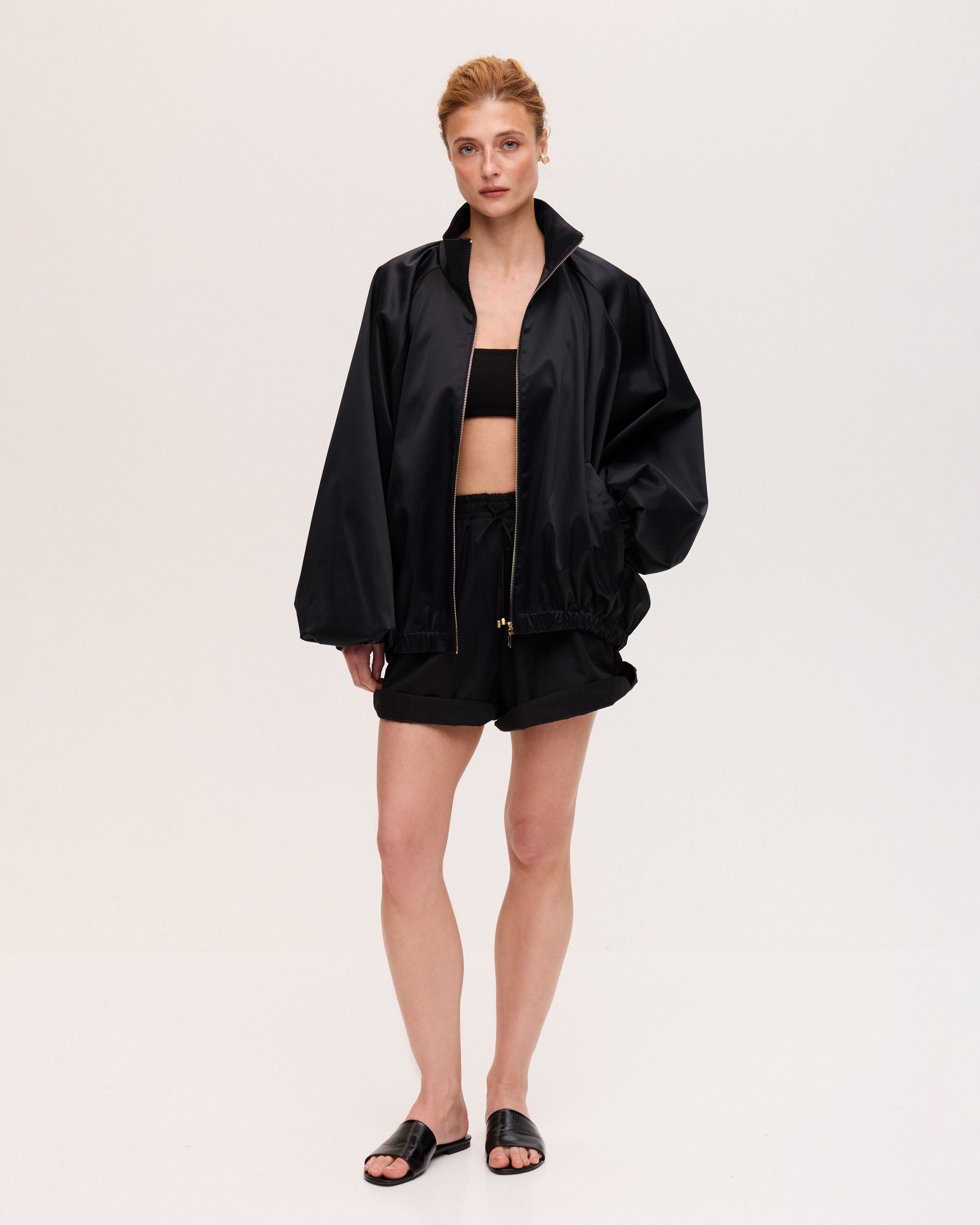 Black oversized stand collar jacket
