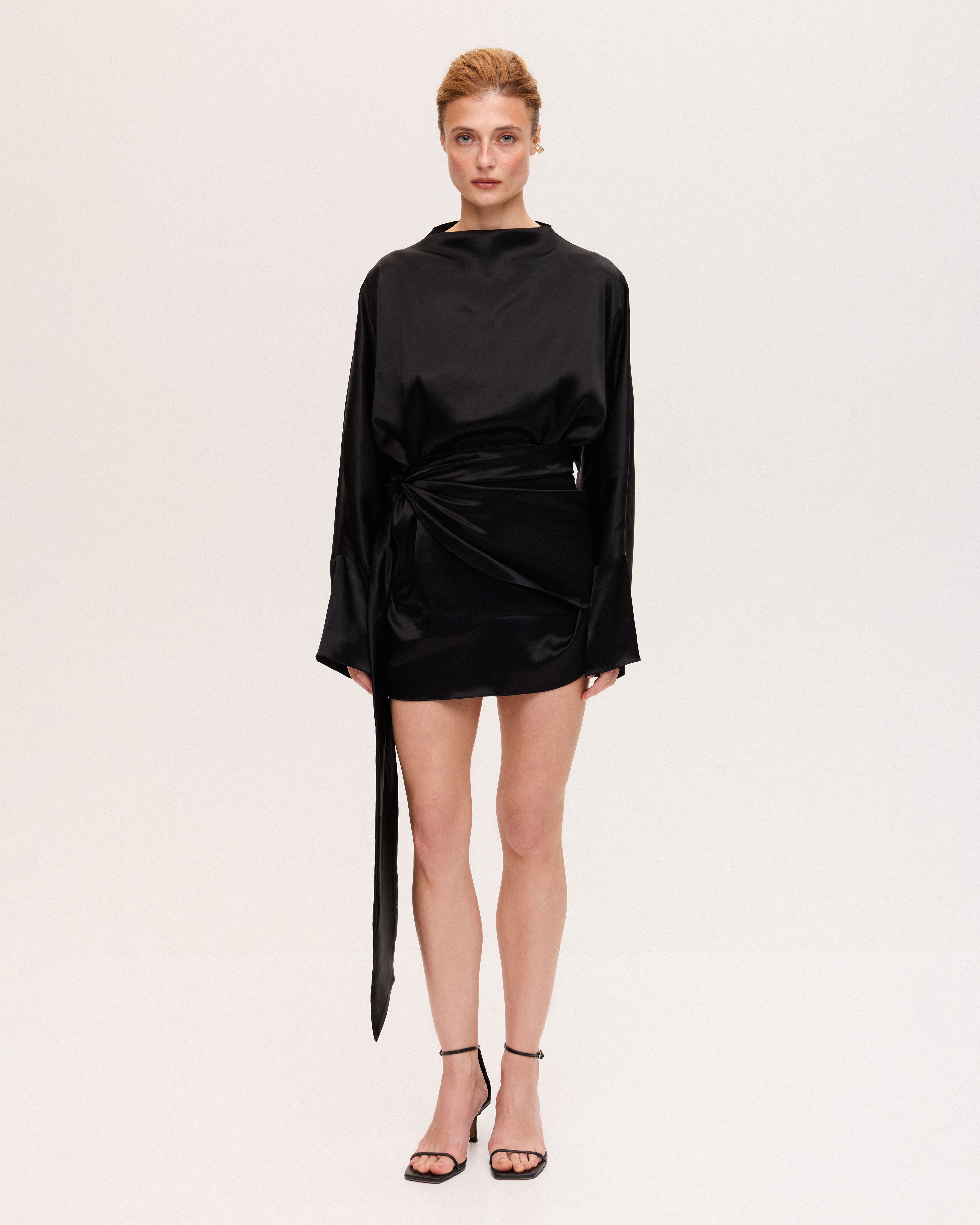 Black bow detail mini dress